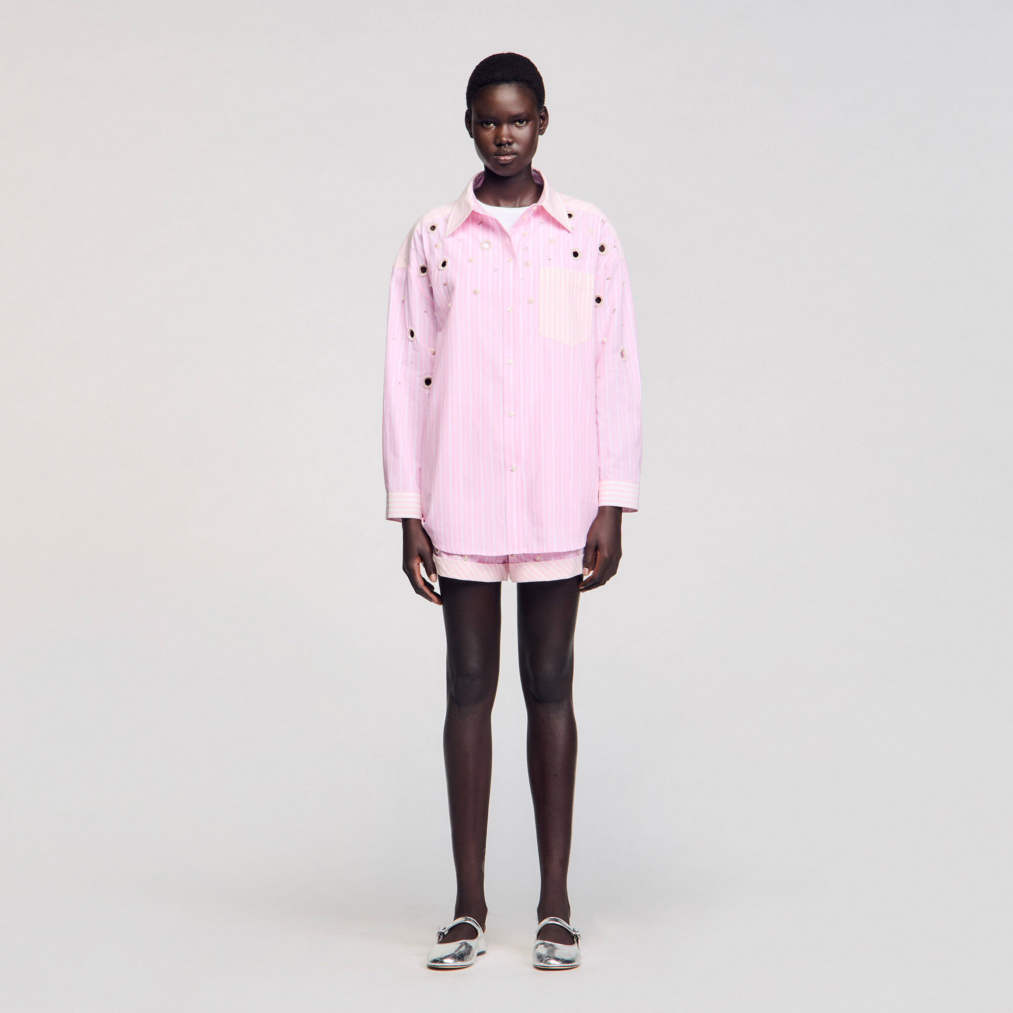 Overhemdblouse gestreept met stras