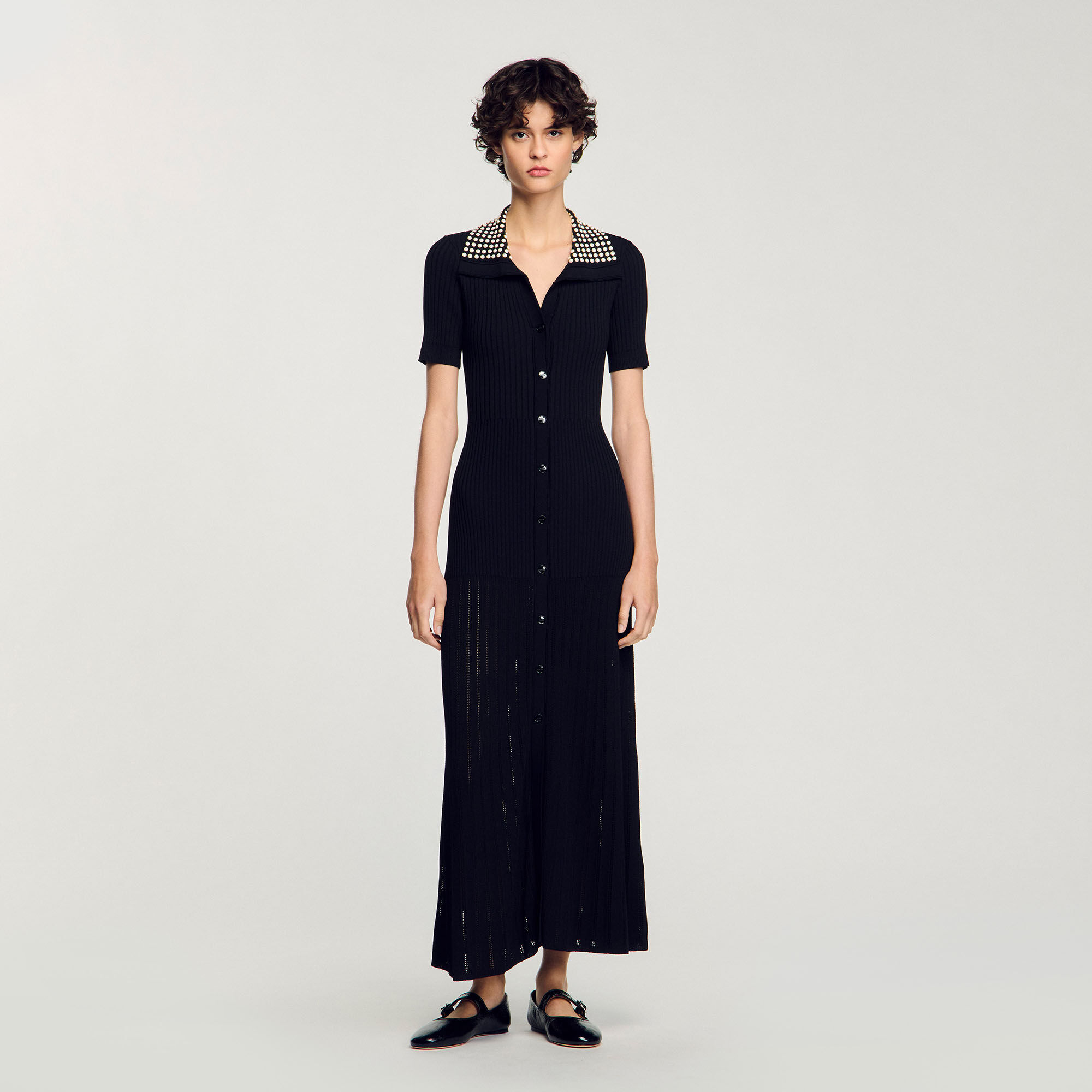 Lange gebreide jurk met studs