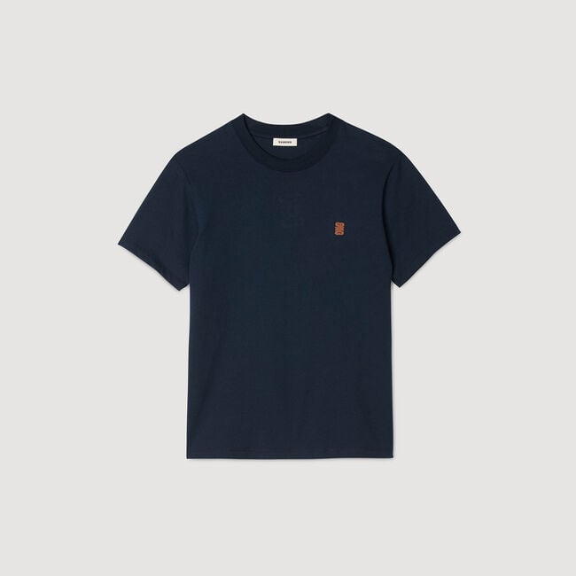T-shirt met leren logo