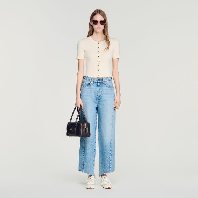 Ribgebreid vest met volants