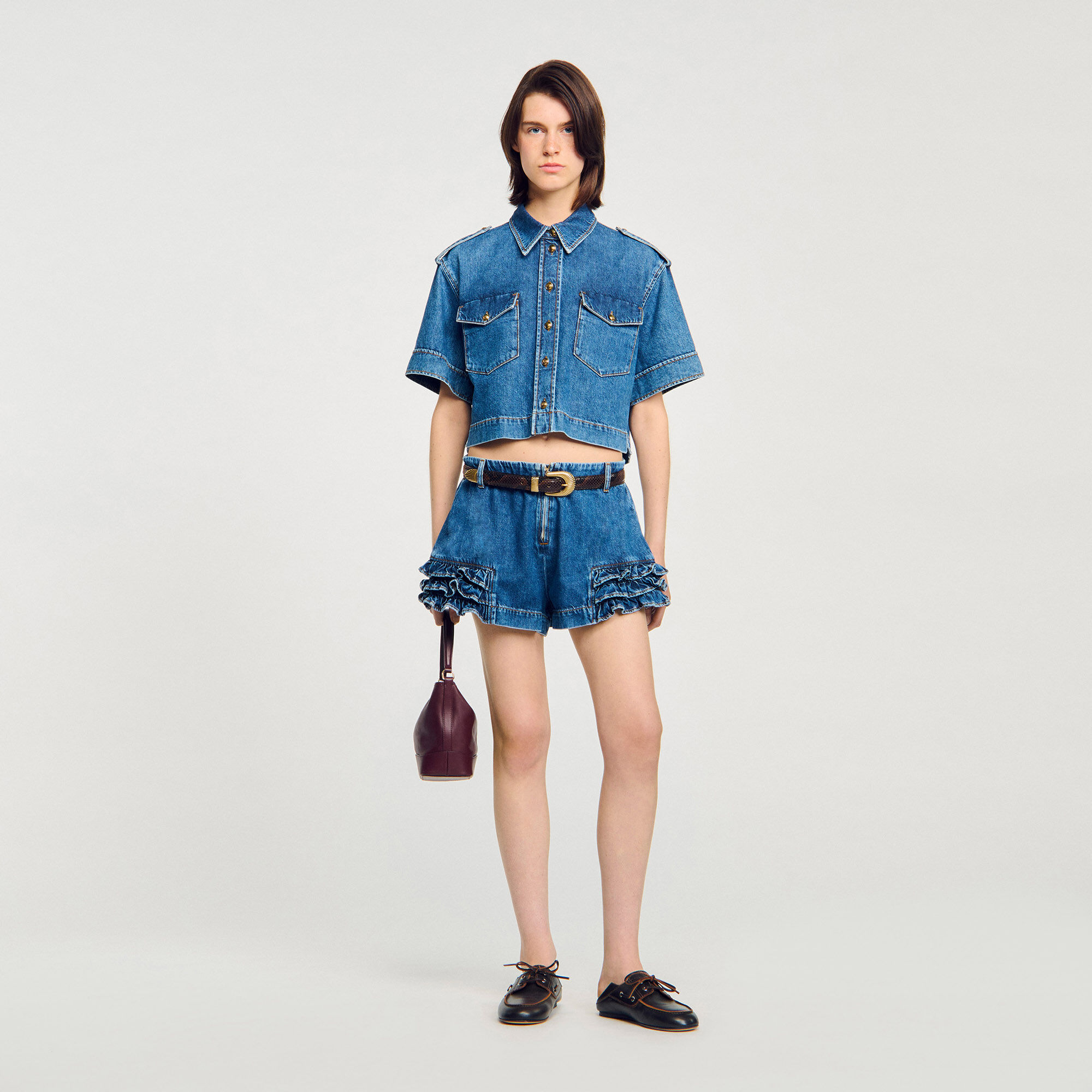 Denim short met volants
