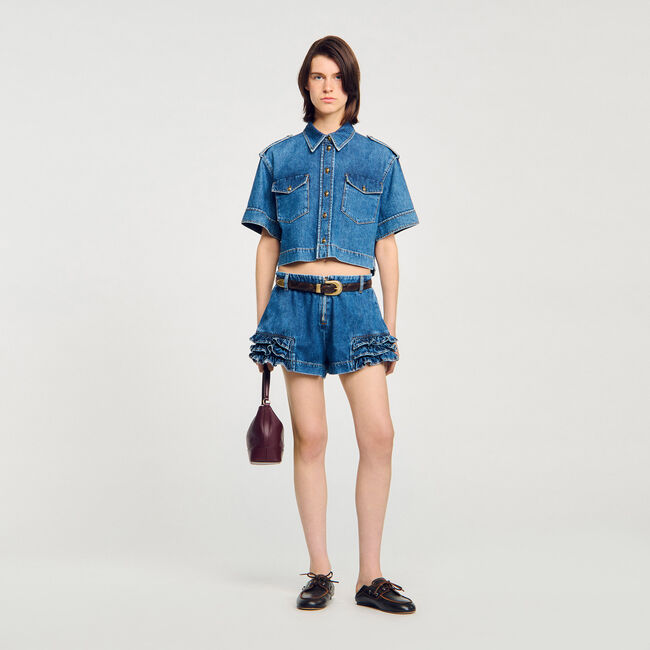 Denim short met volants
