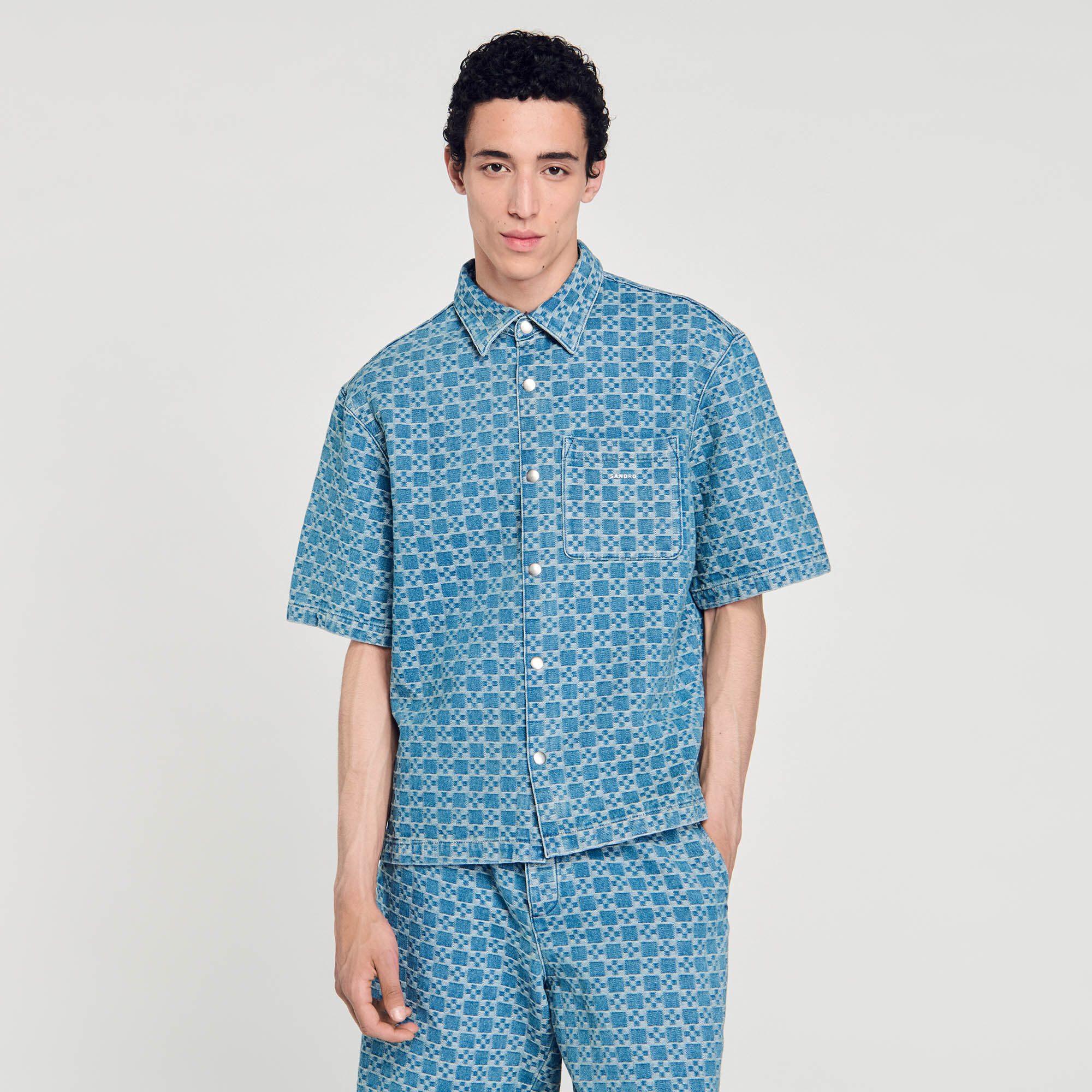 Square cross denim overhemd