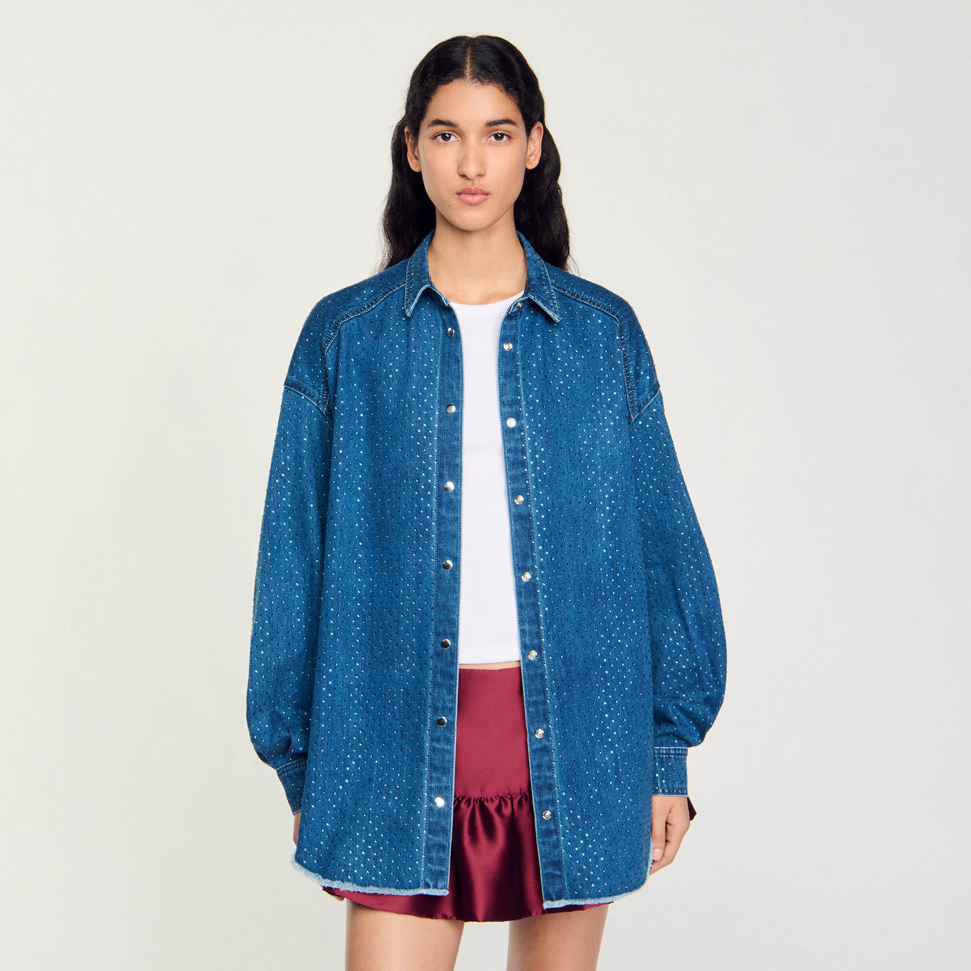 Overhemdblouse denim met stras