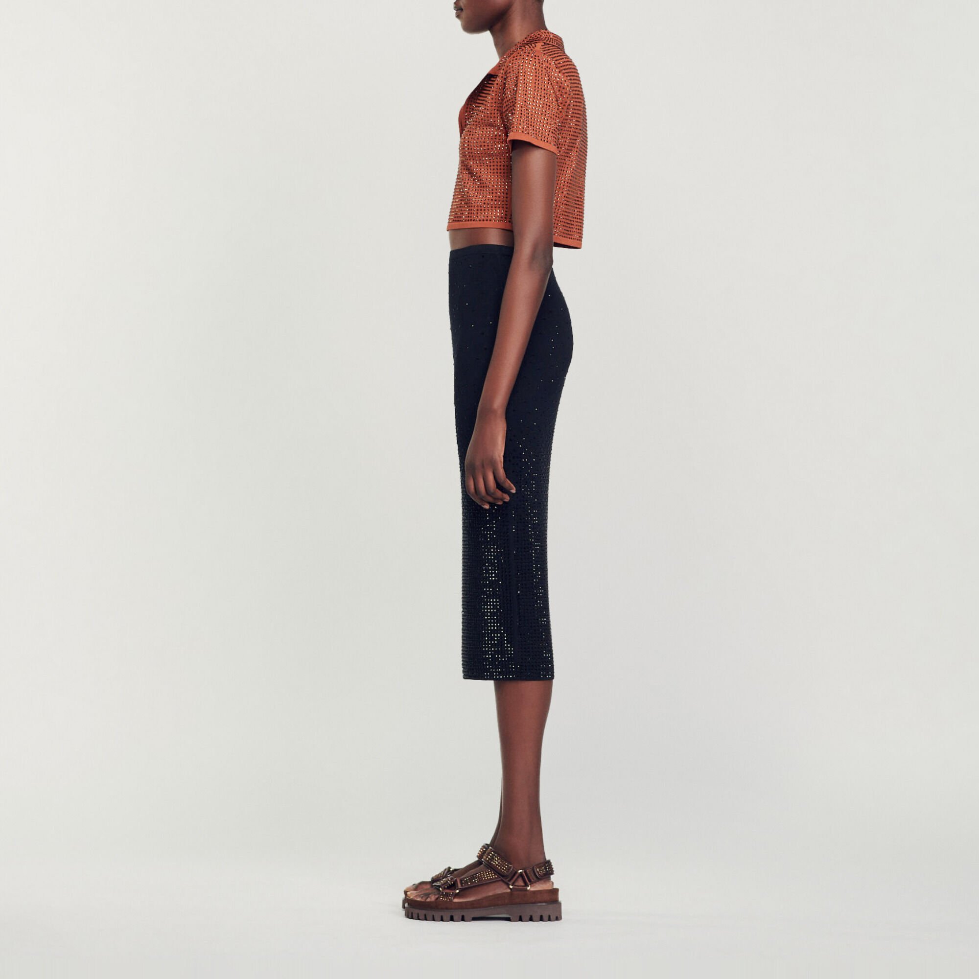 Halflange rok met strassteentjes