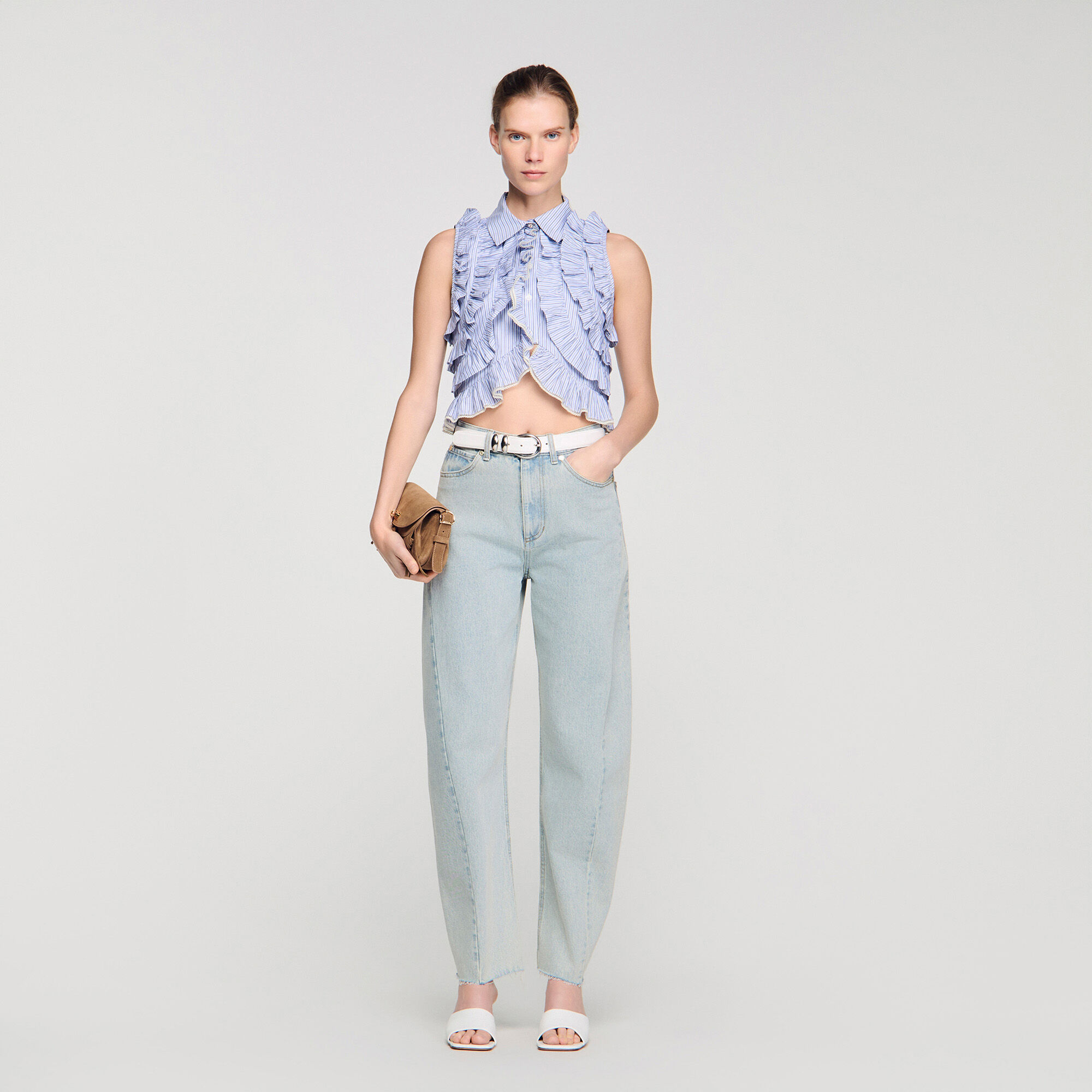 Overhemdblouse gestreept en volants