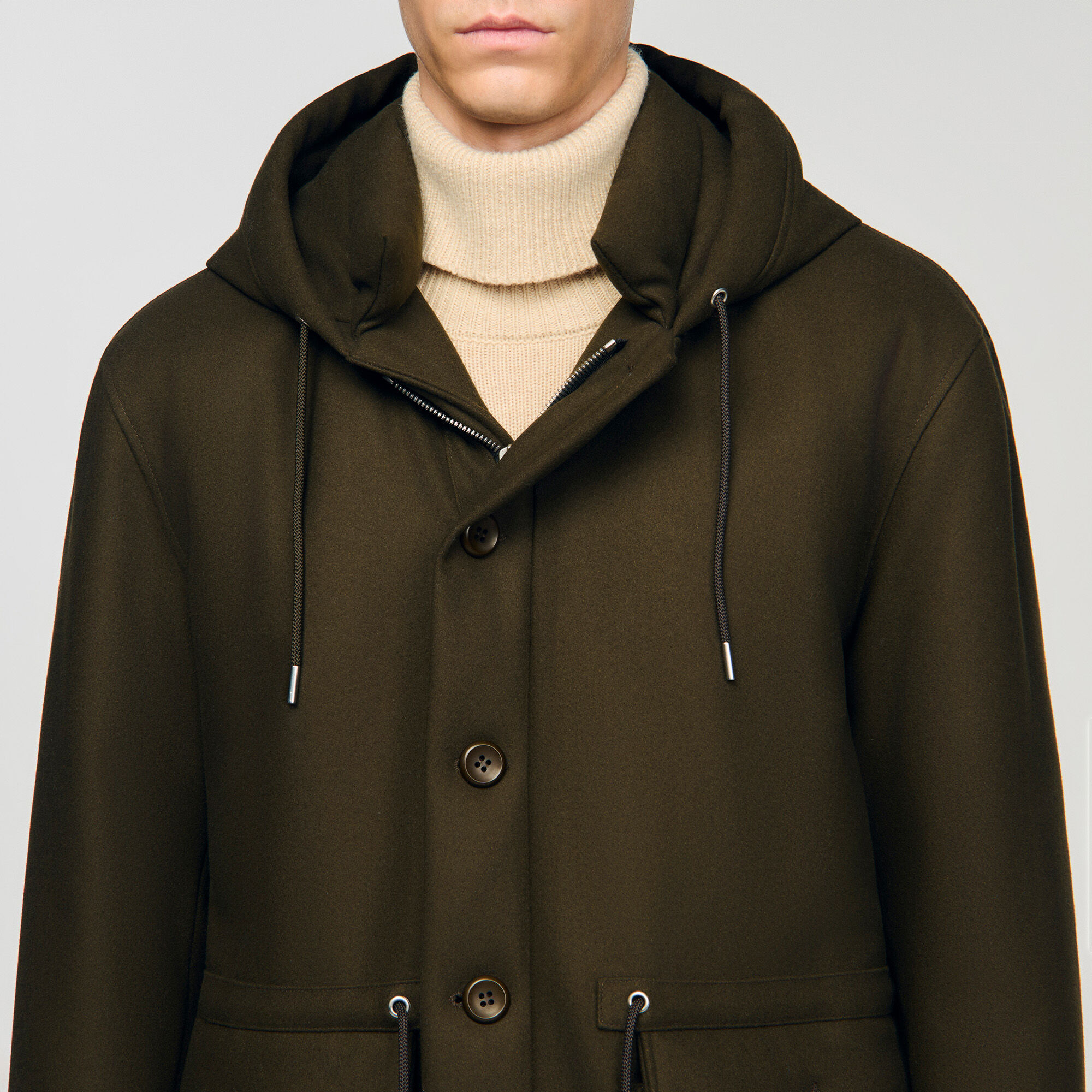 Parka jas van wol met capuchon