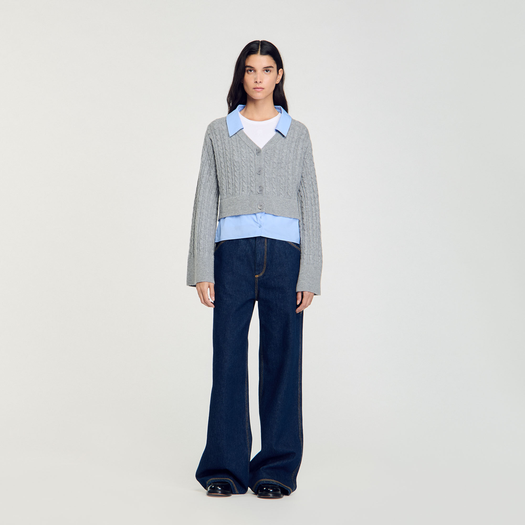 Cardigan vest afneembare overhemdkraag