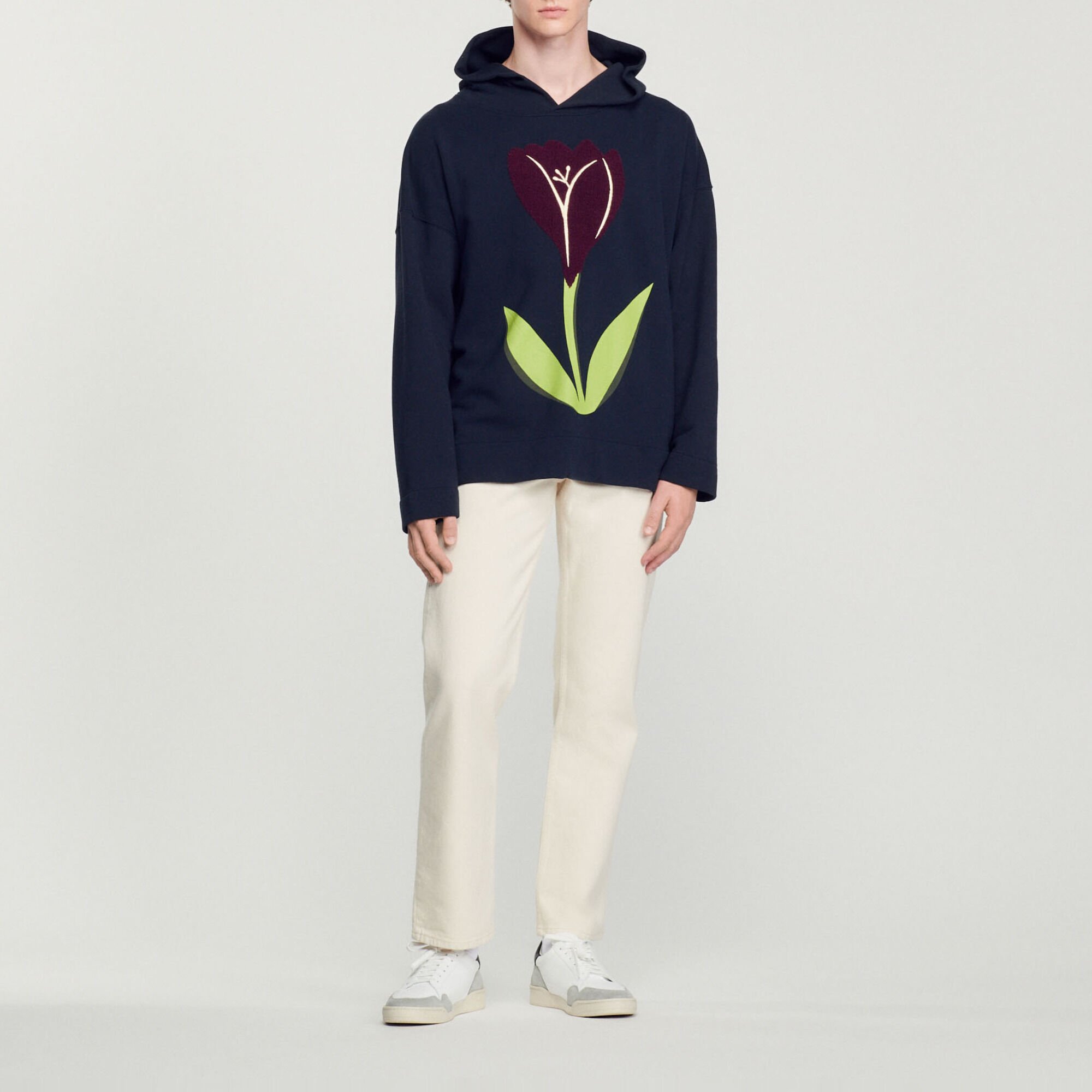 Hoodie met capuchon, geborduurde tulpen