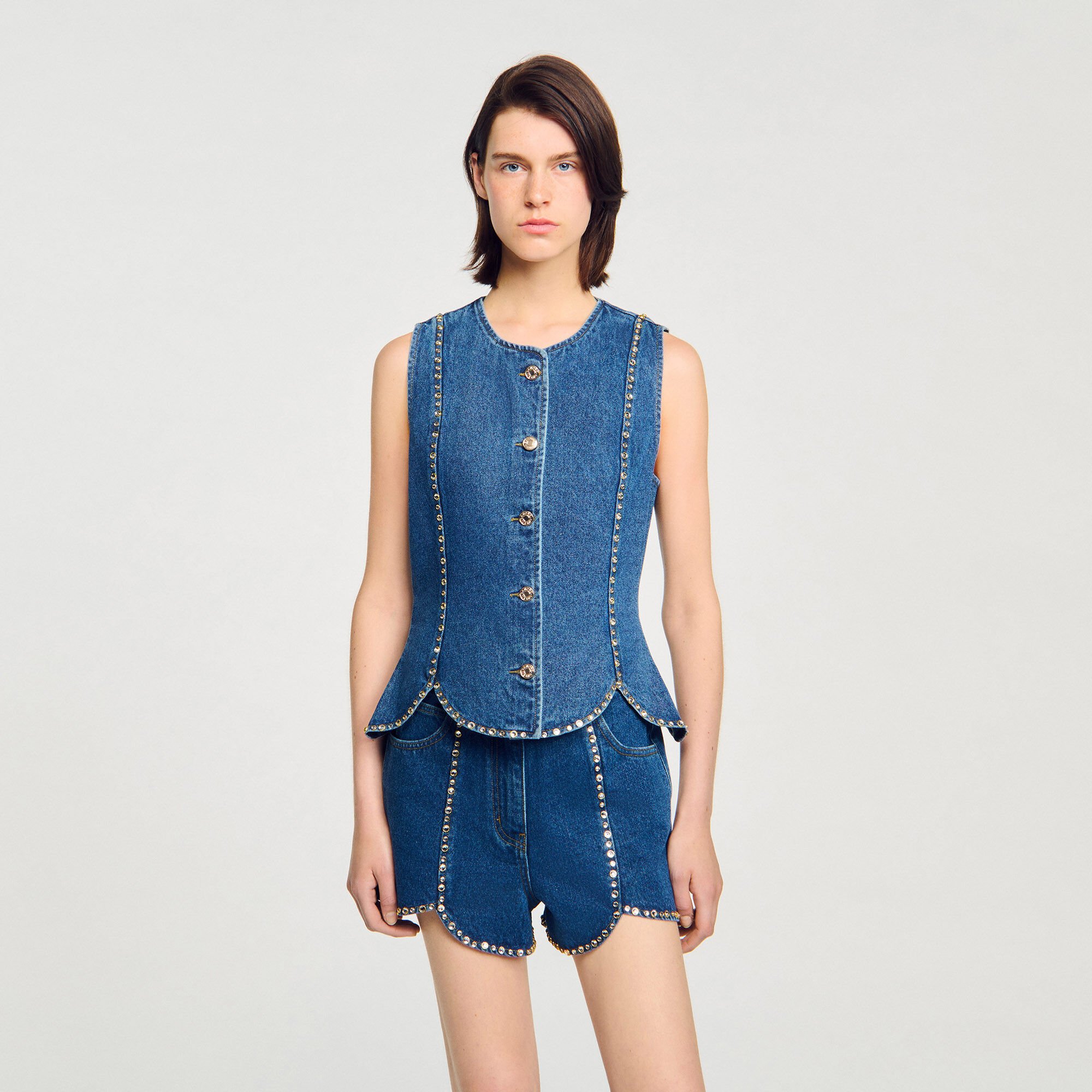 Top van denim met stras