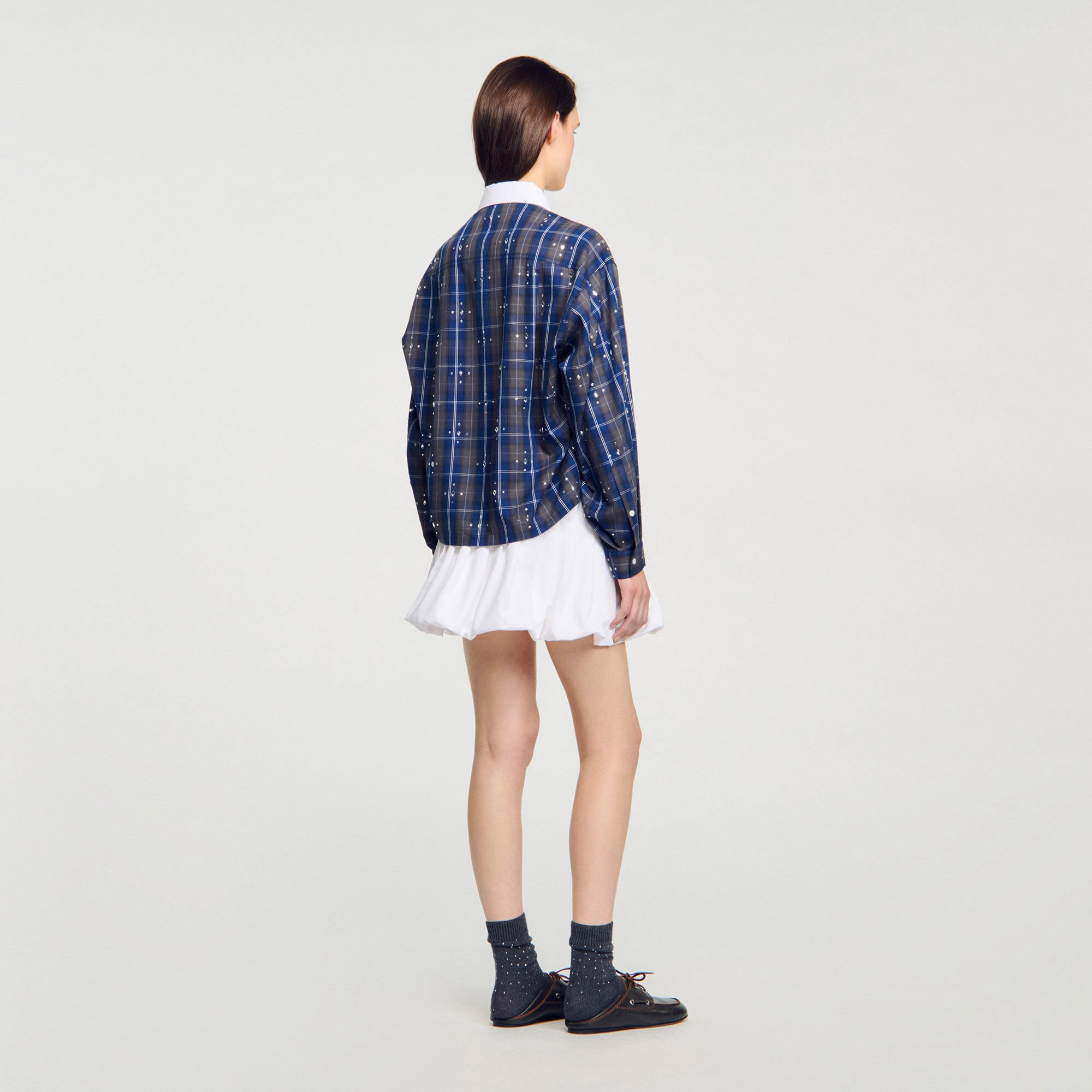 Overhemdblouse geruit met stras
