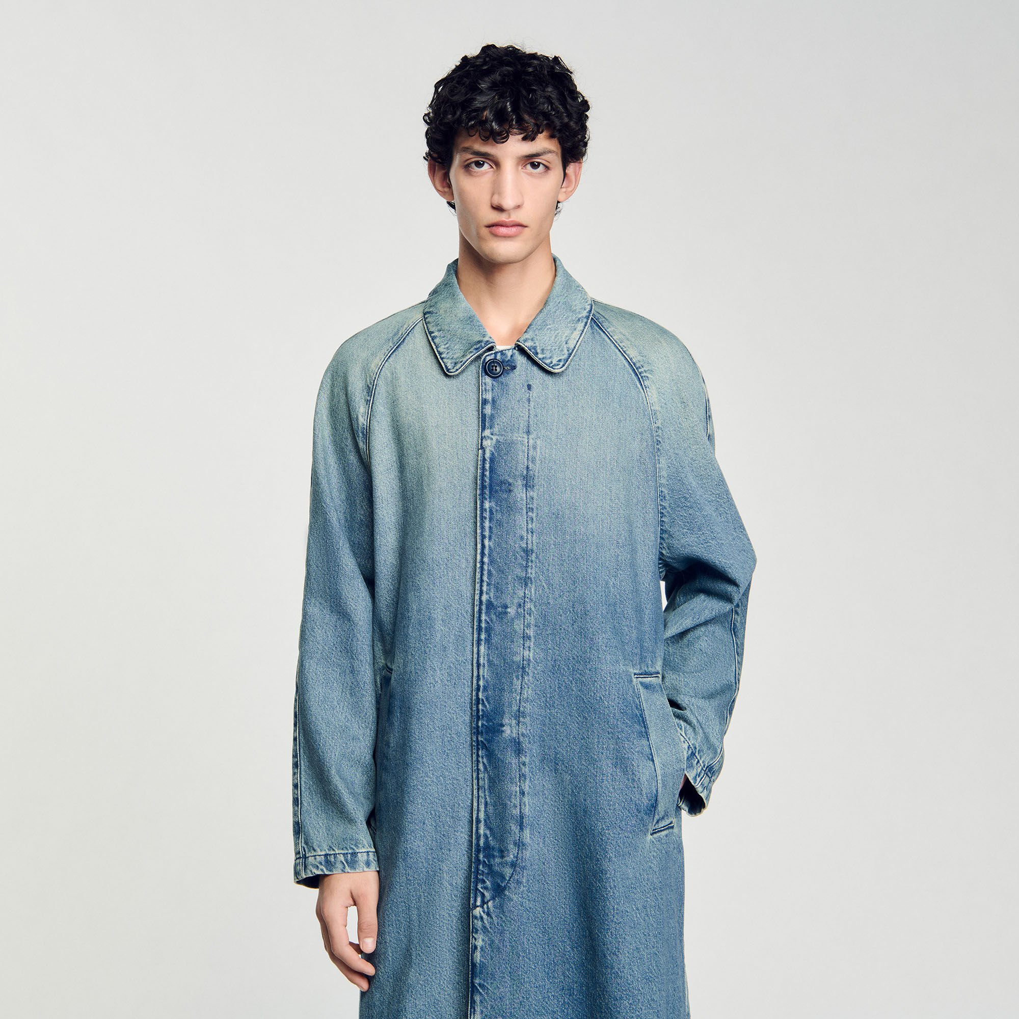 Lange jas stone washed denim
