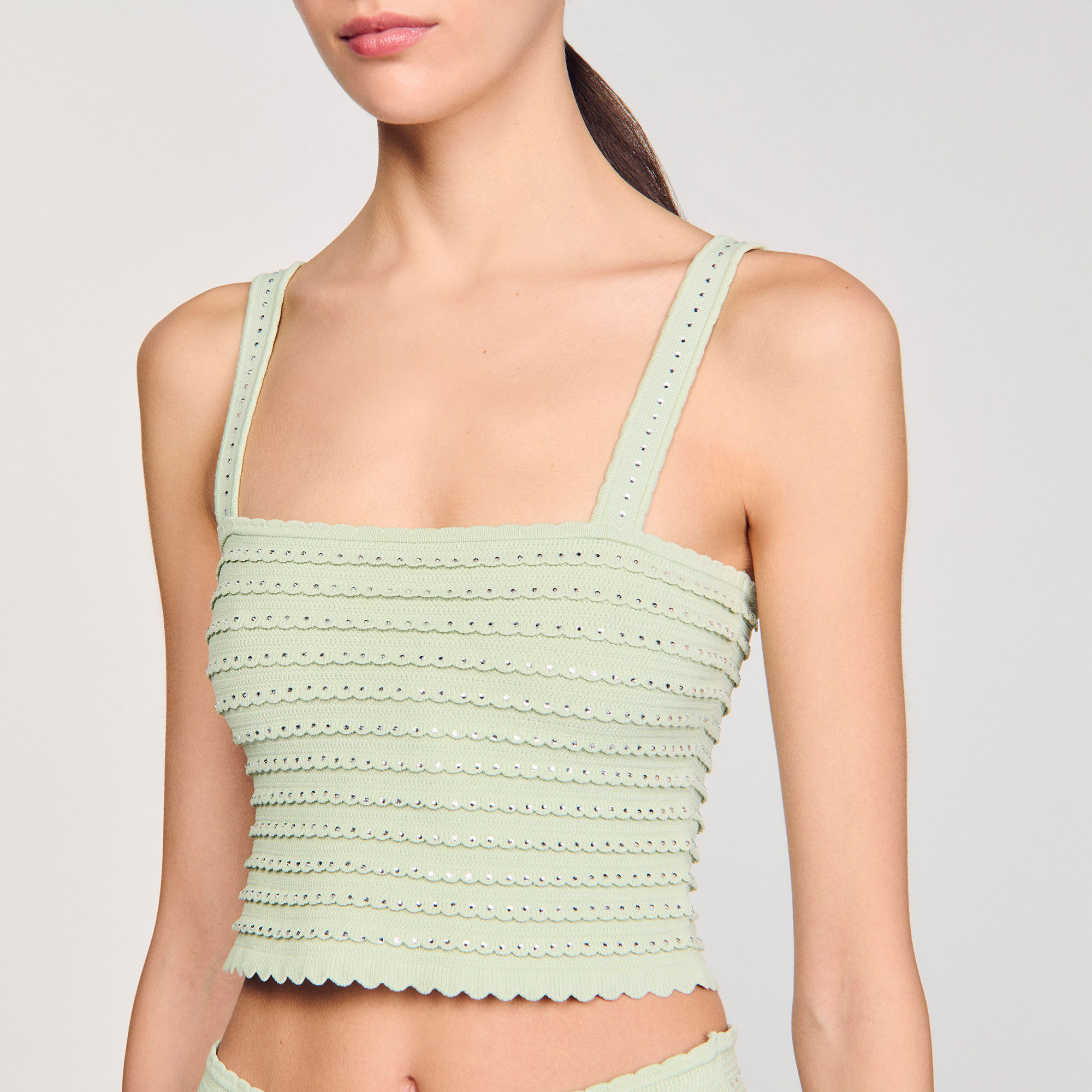 Korte top tricot stras