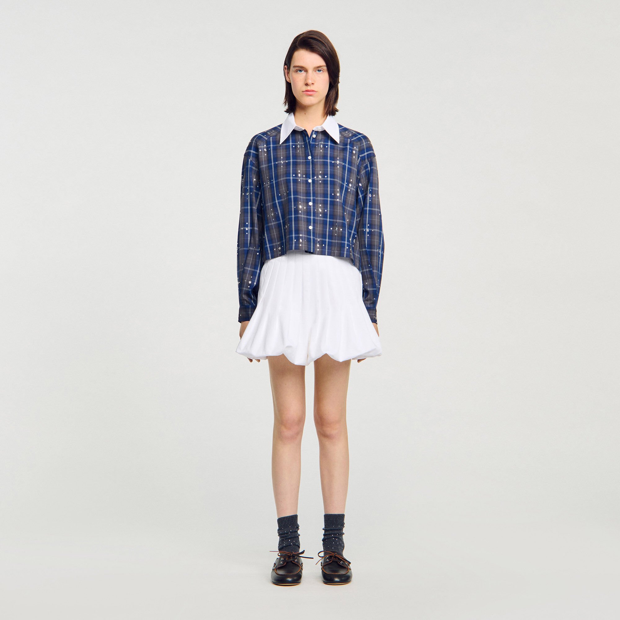 Overhemdblouse geruit met stras