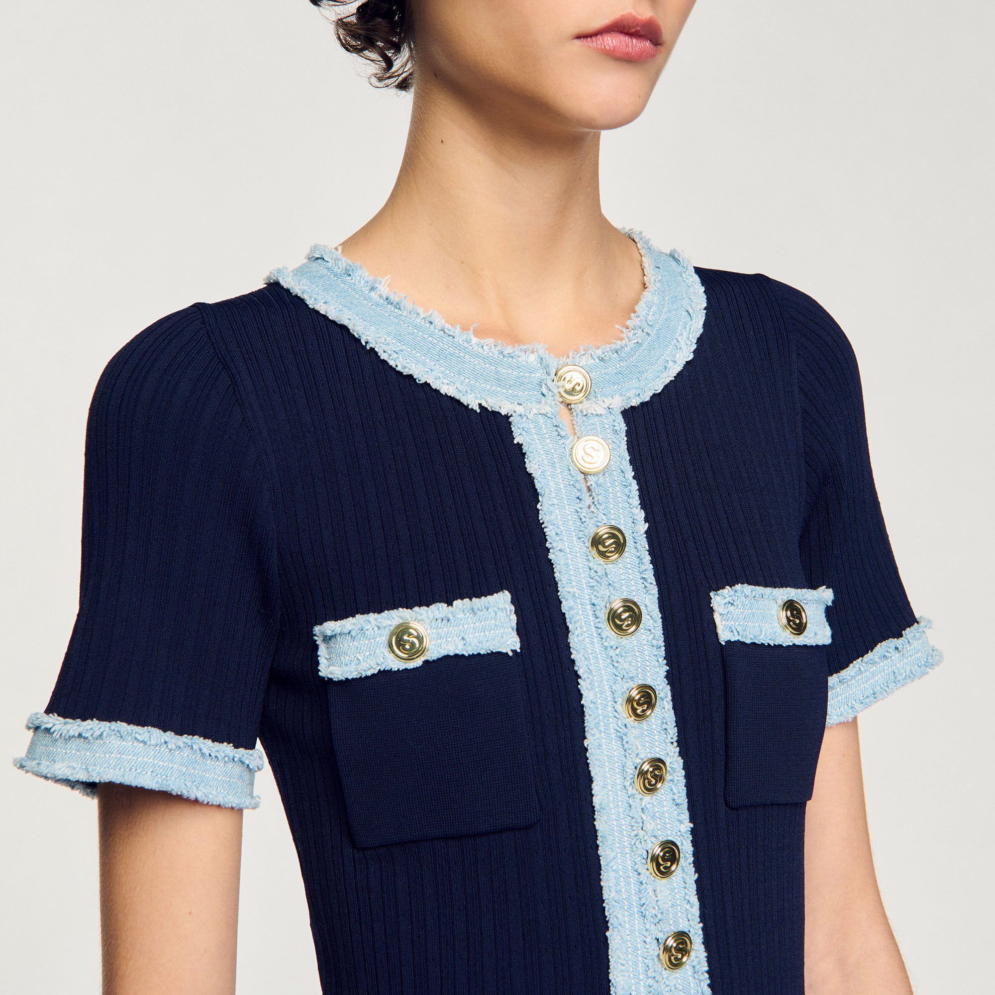 Midi jurk breiwerk en denim