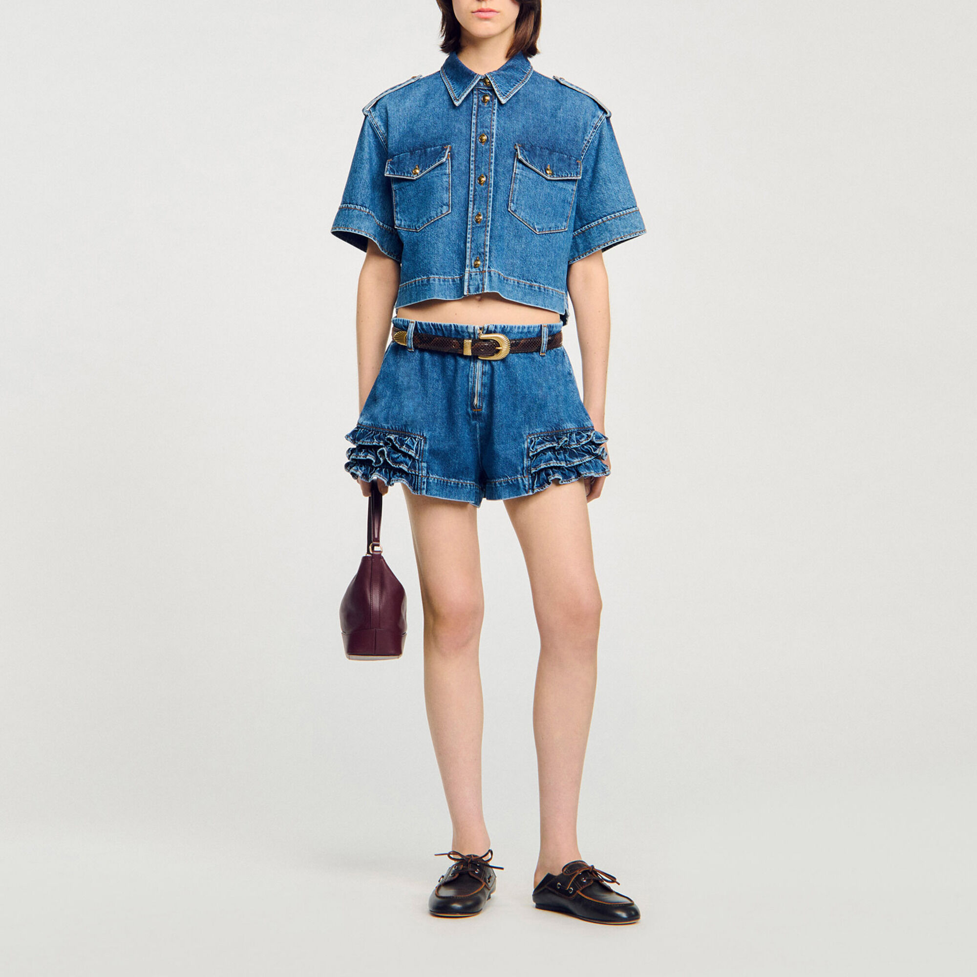 Denim short met volants - Vrouw | Sandro