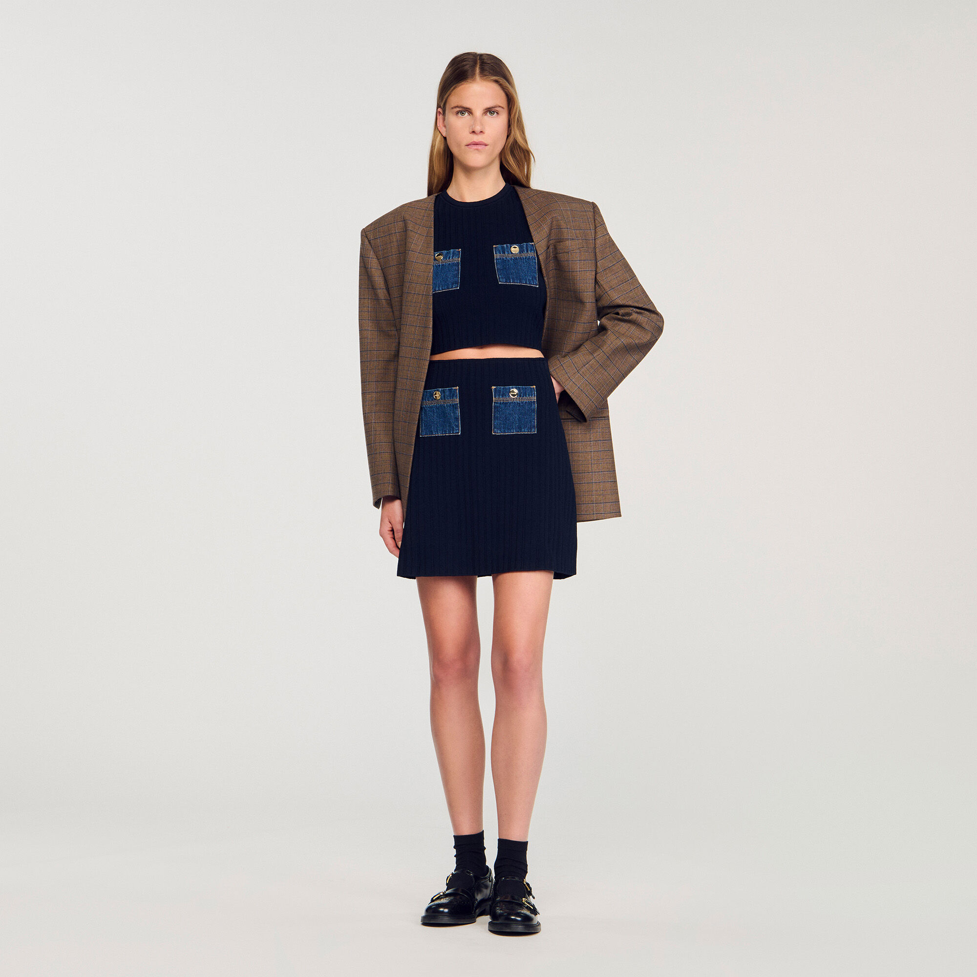 Korte rok tricot en denim