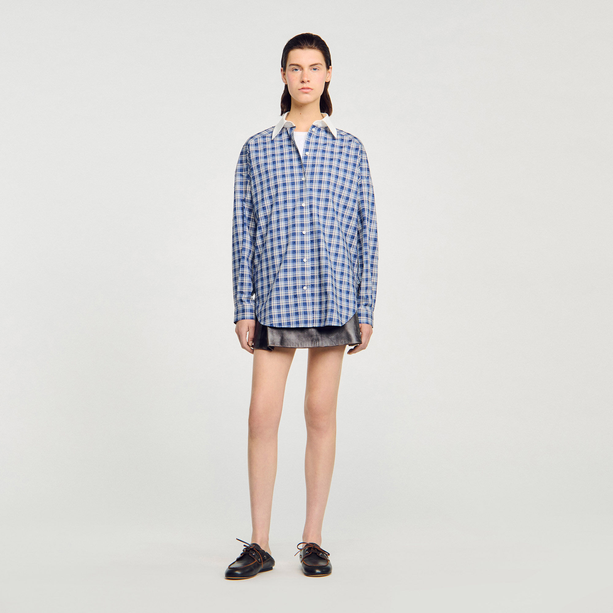 Overhemdblouse geruit met stras