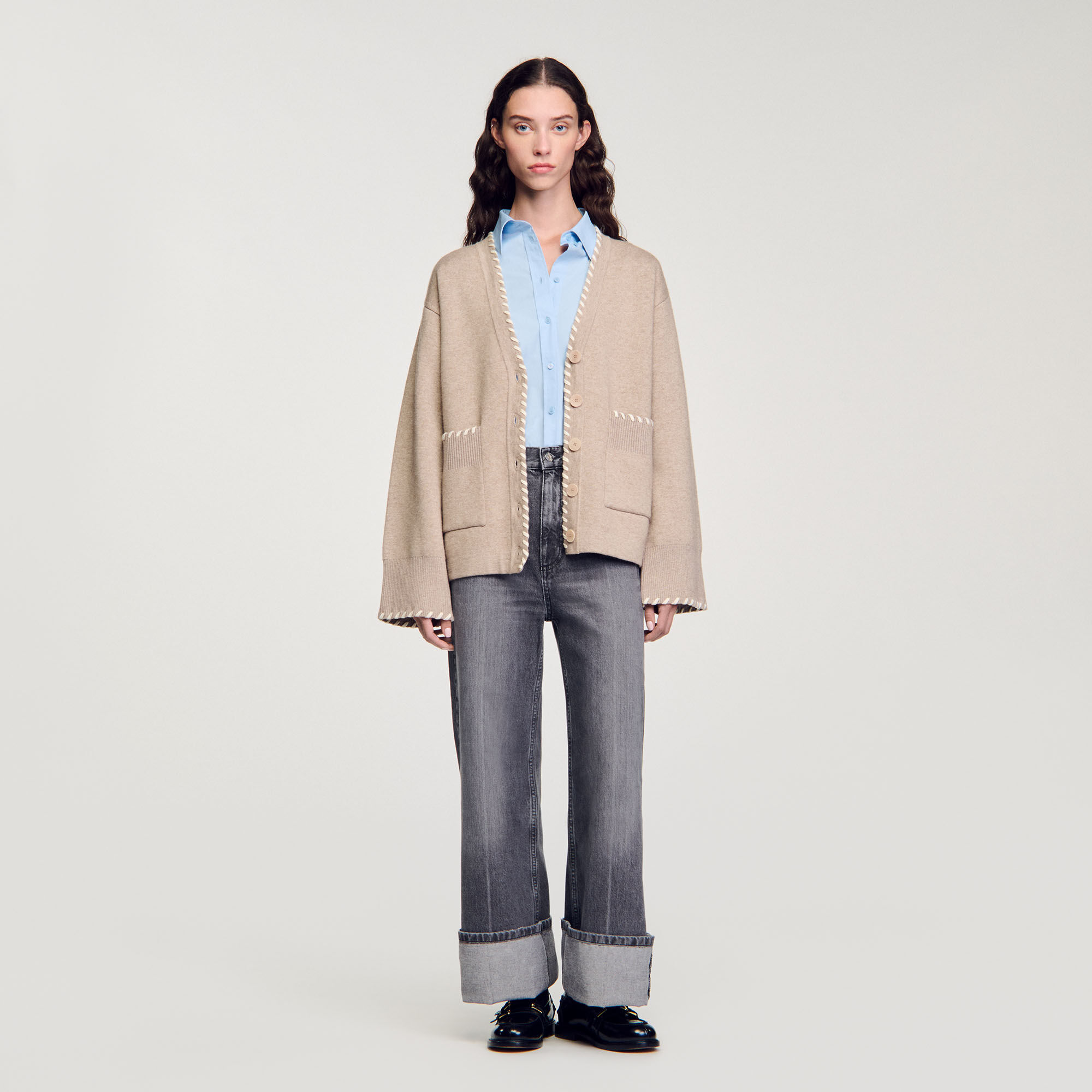 Cardigan vest contrasterende bies