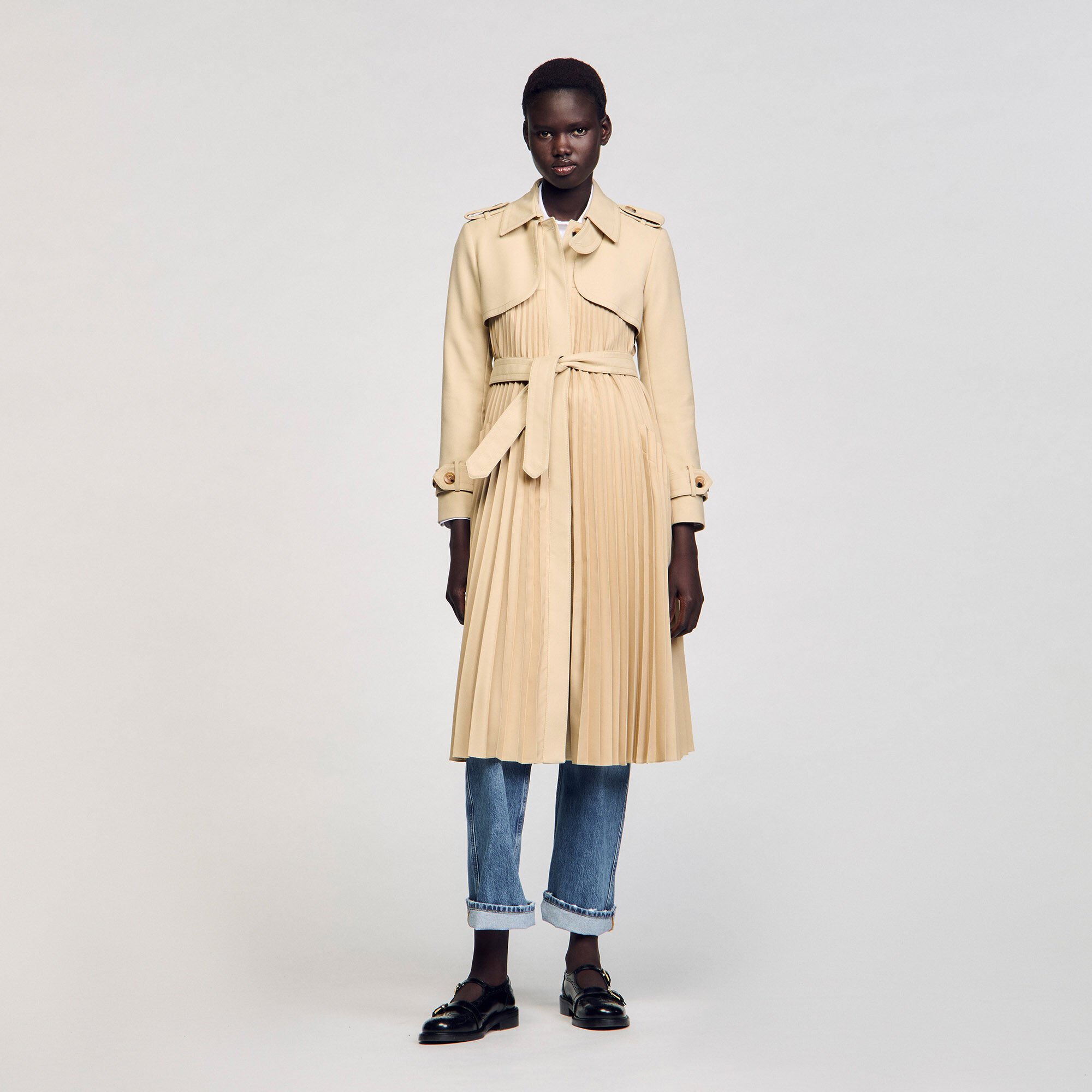 Plissé trenchcoat met riem