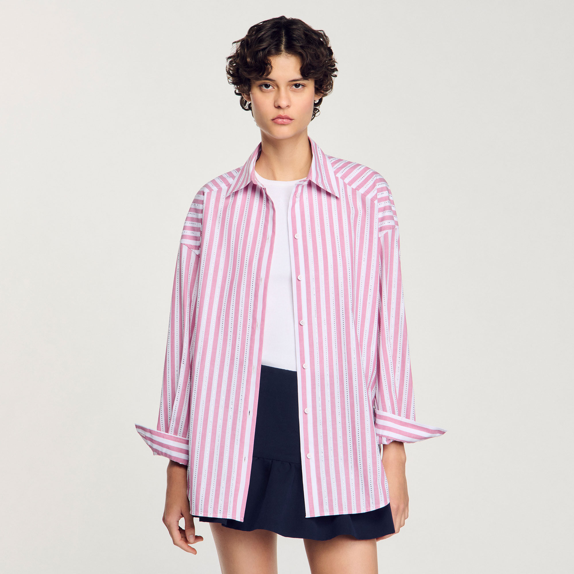 Overhemdblouse gestreept met stras