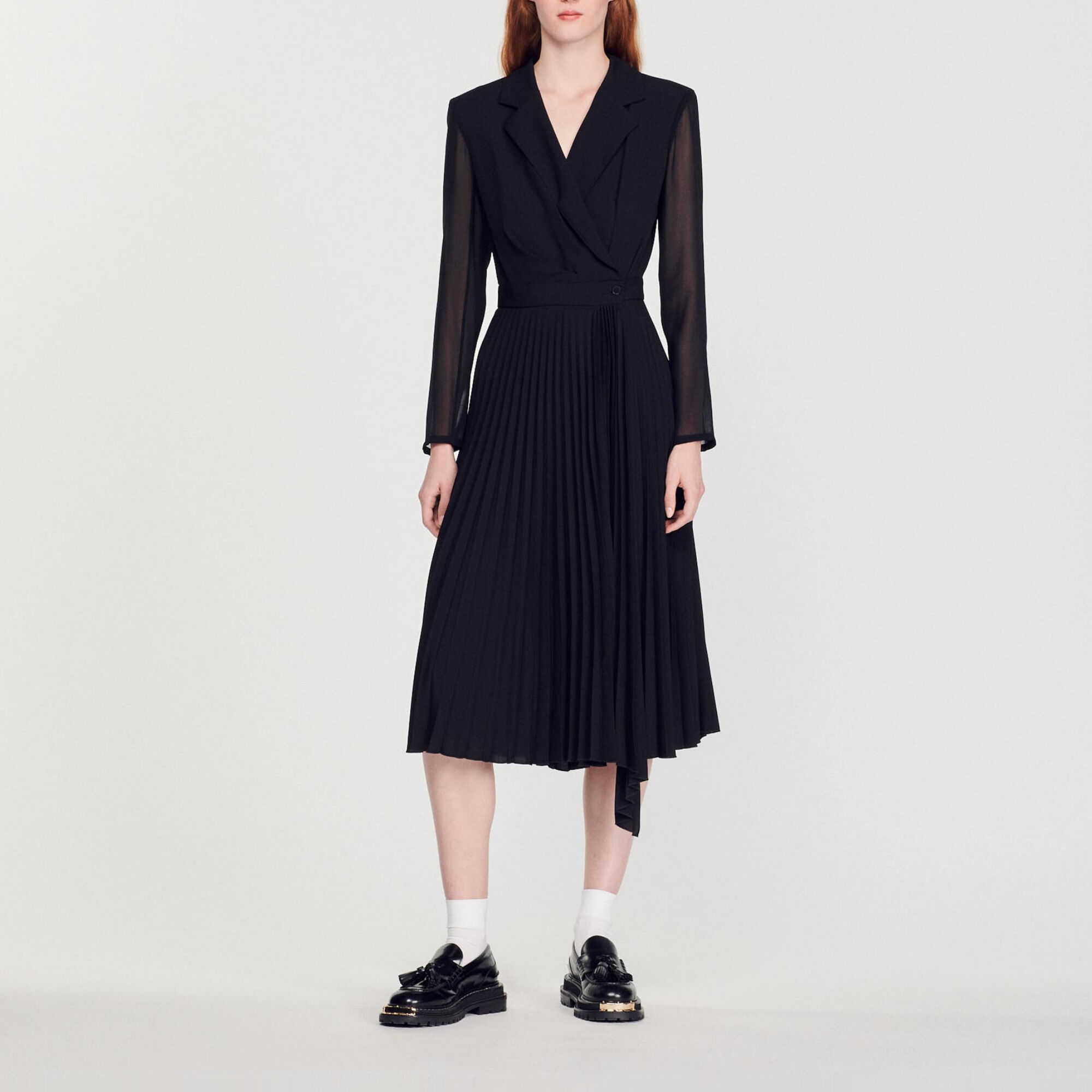 Bi-materiaal jurk met lange mouwen - Vrouw | Sandro
