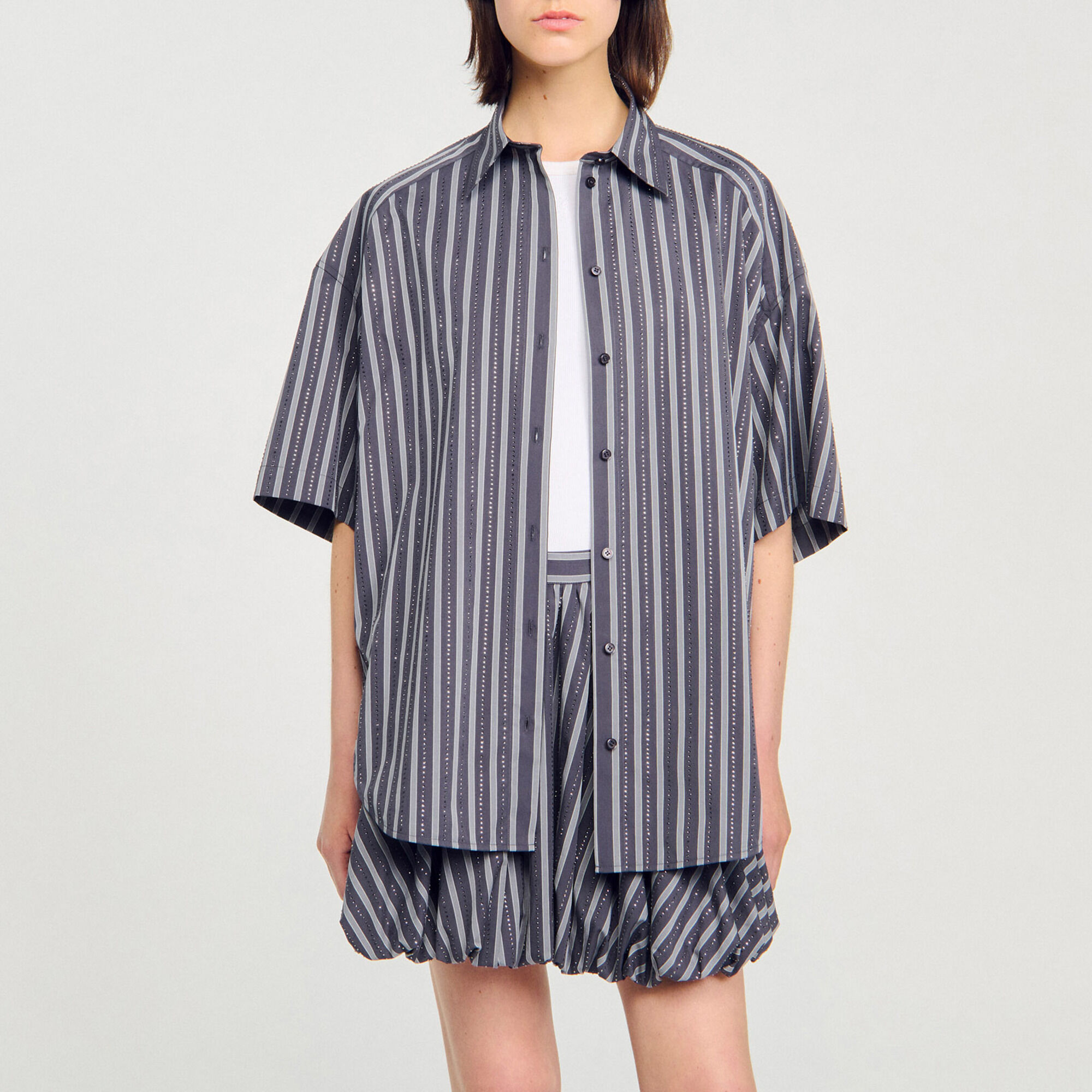 Oversized gestreepte blouse stras - Vrouw | Sandro