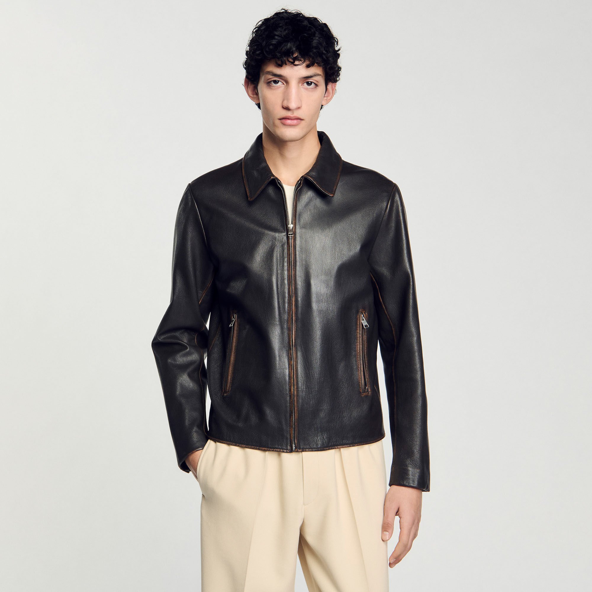 Leren jack verweerde look