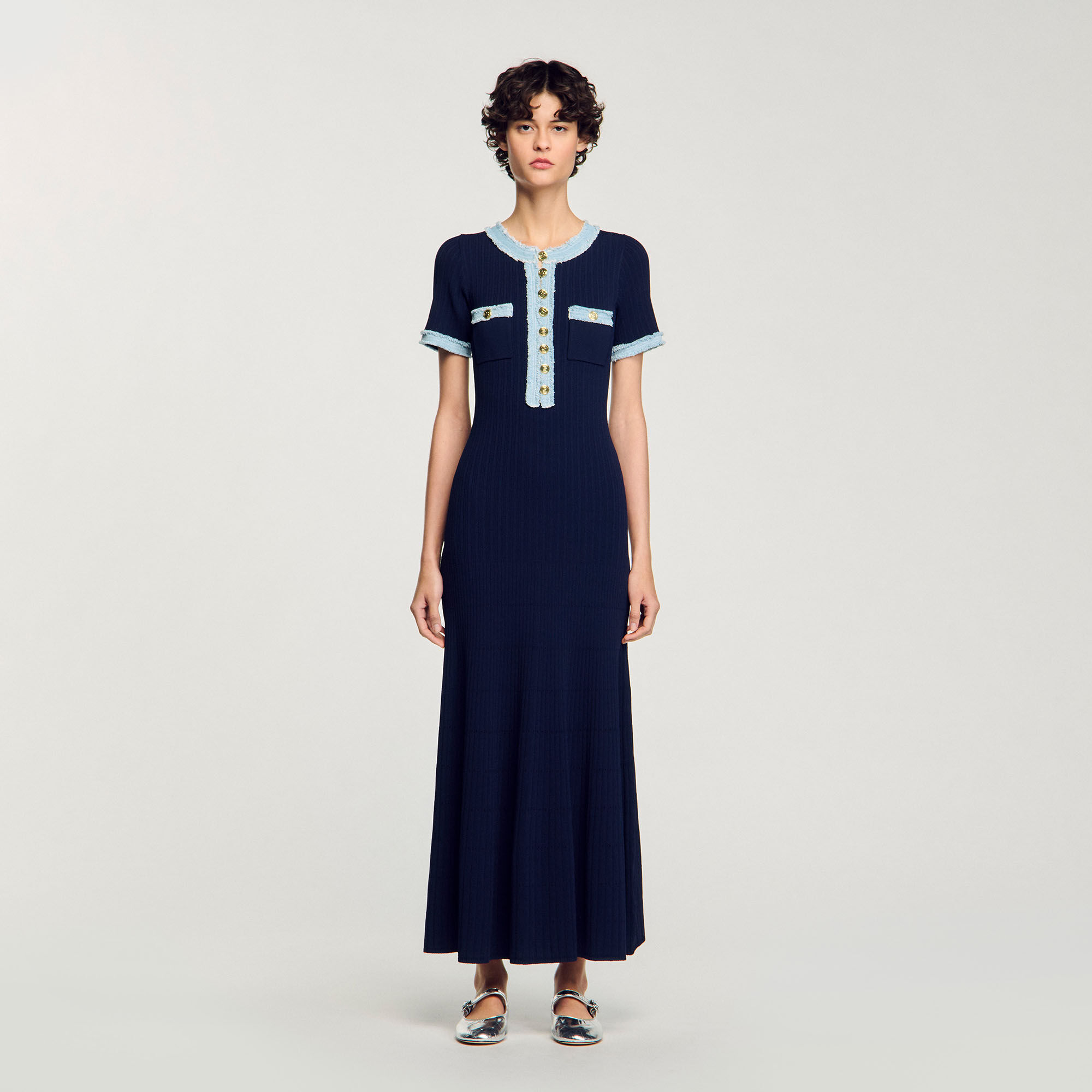 Midi jurk breiwerk en denim