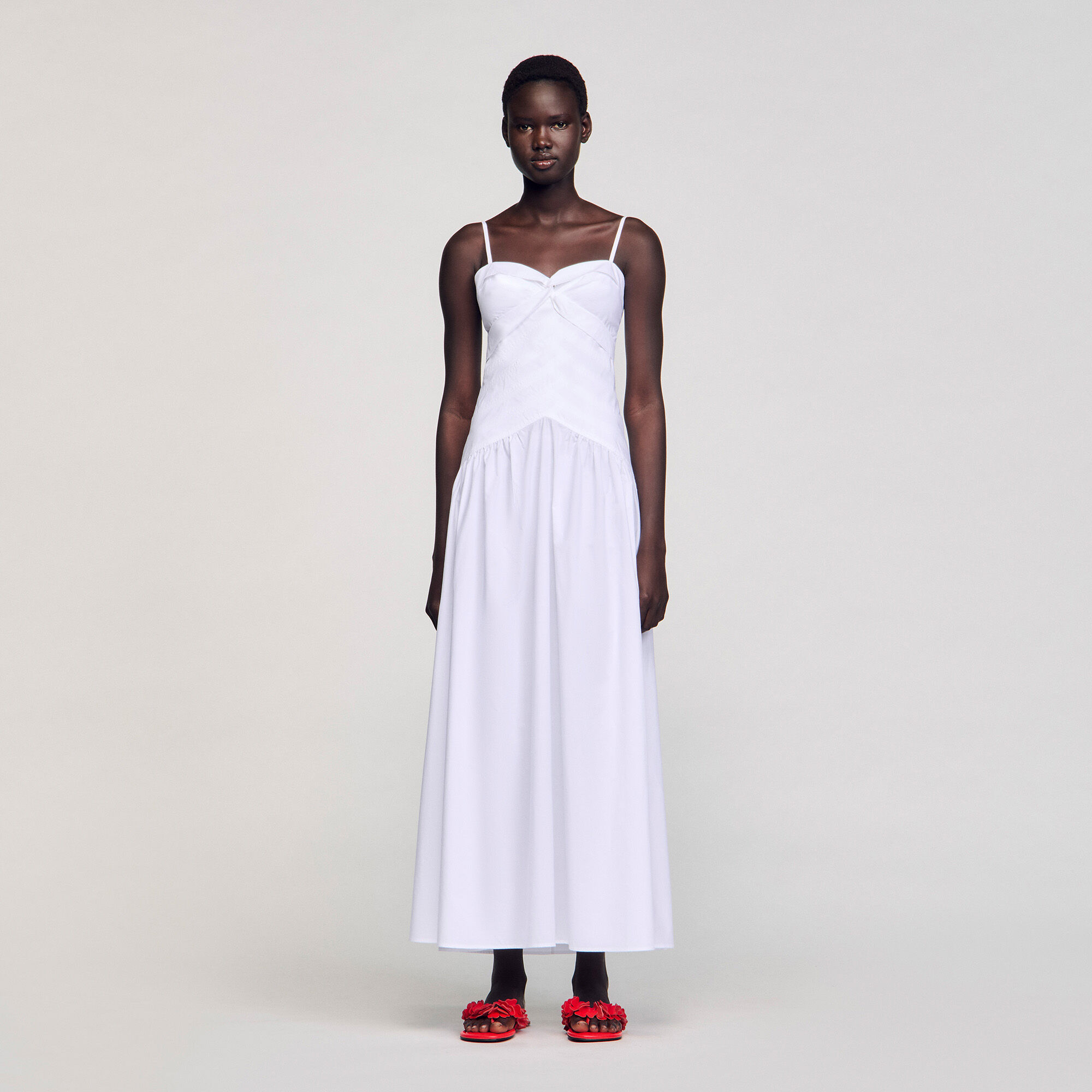 Lange jurk gedrapeerde bustier