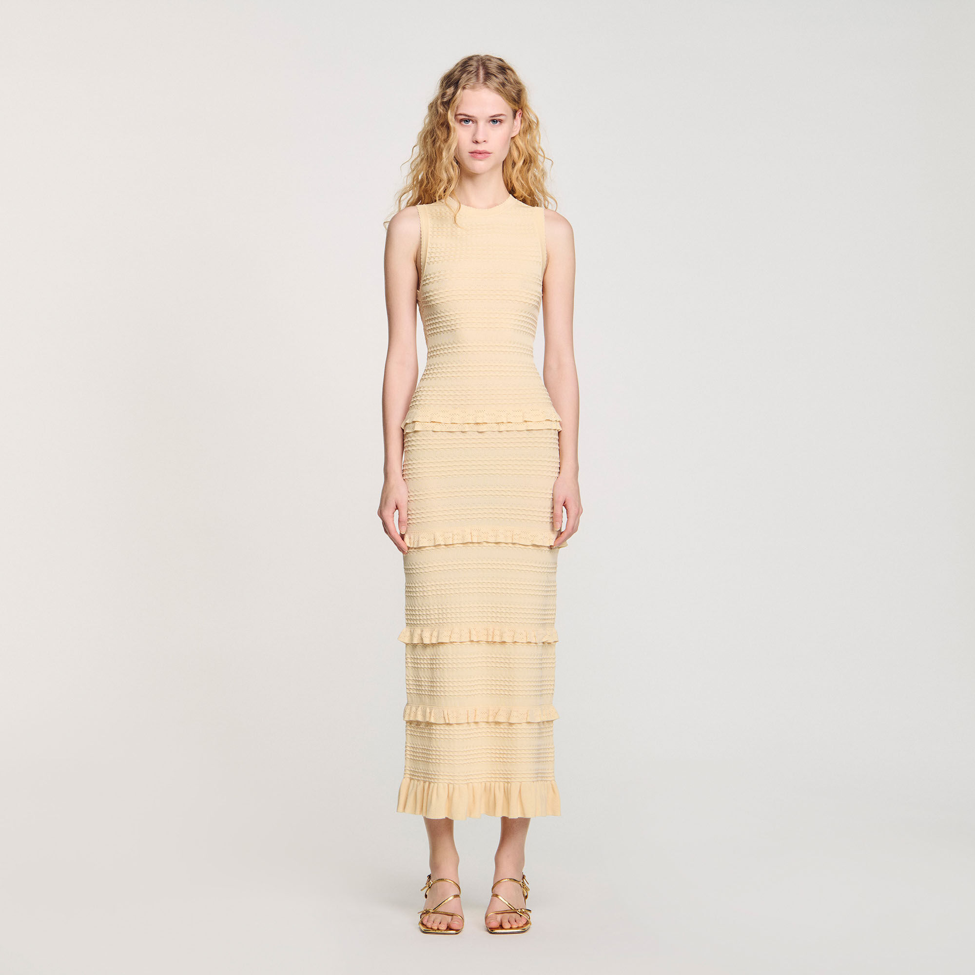 Lange jurk tricot met volants