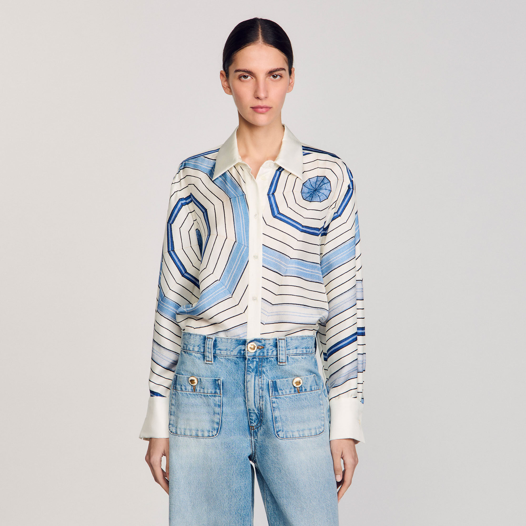 Overhemdblouse zijde Spirales print