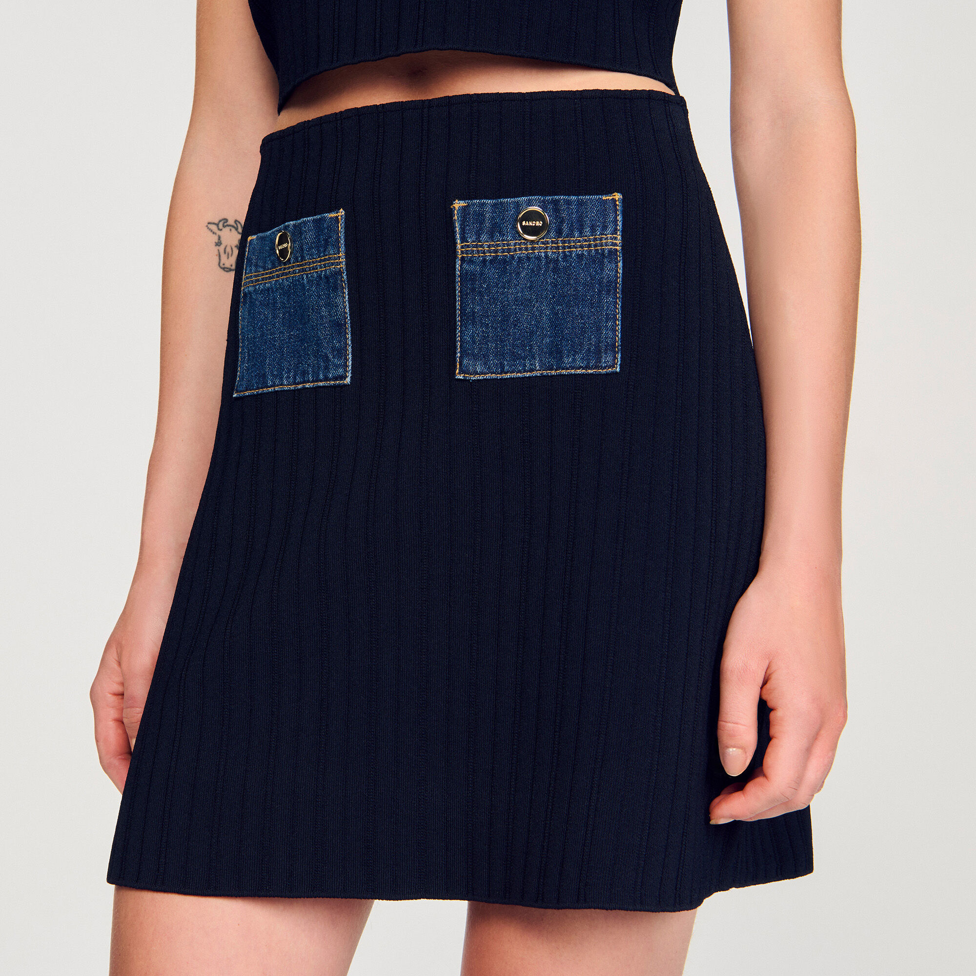 Korte rok tricot en denim