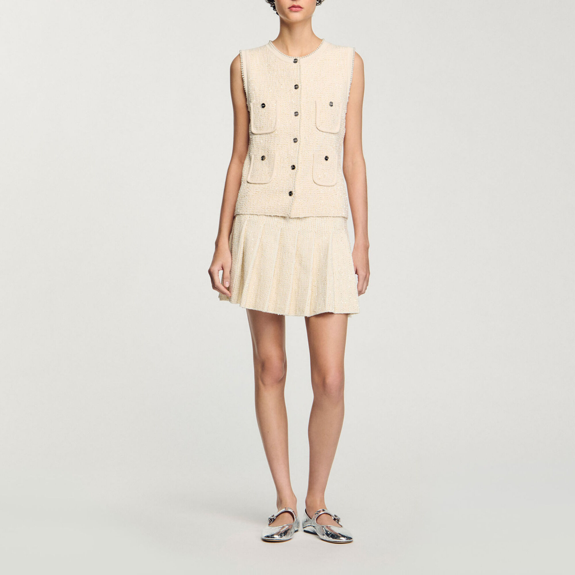 Korte plooirok van tweed - Vrouw | Sandro