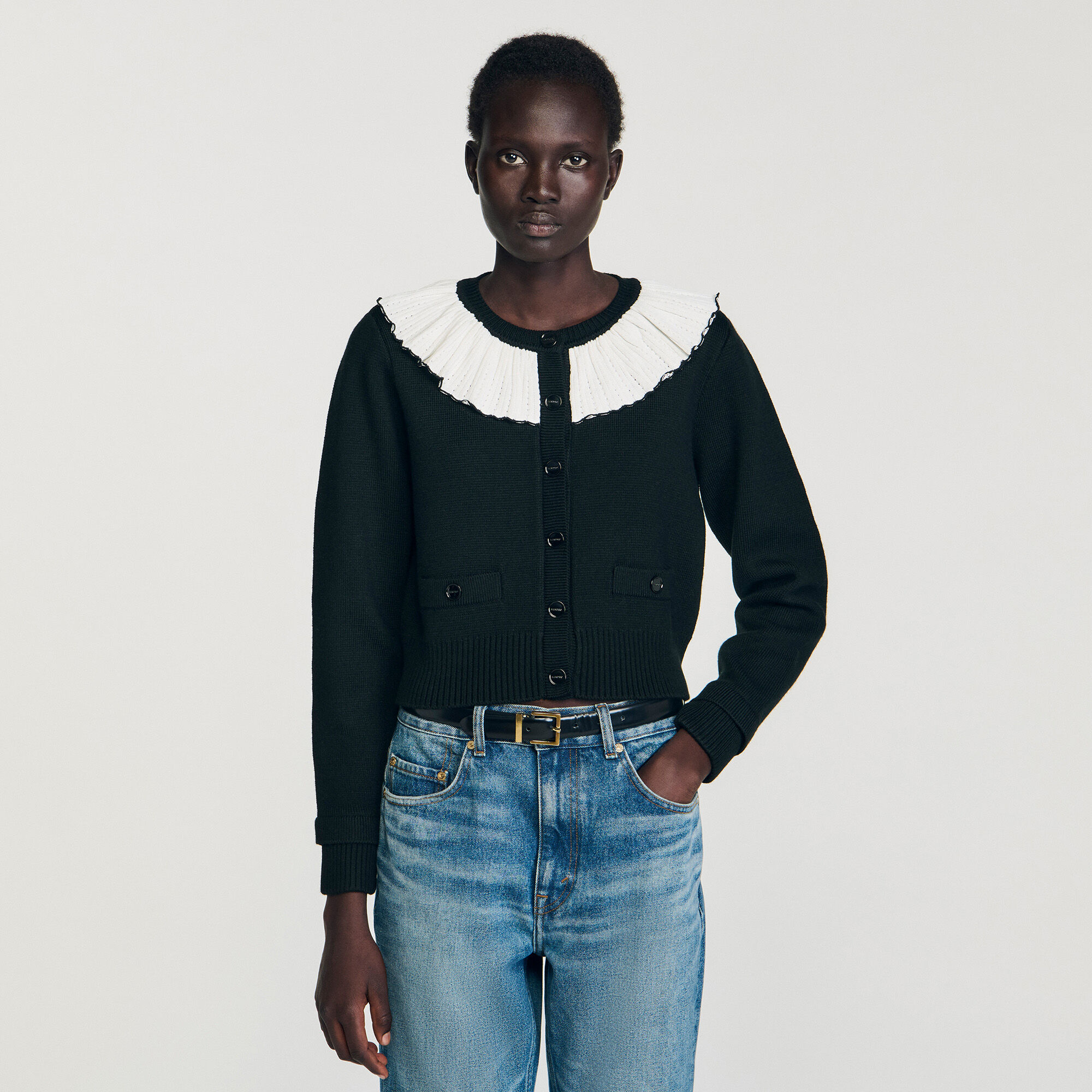 Cardigan vest contrasterende kraag