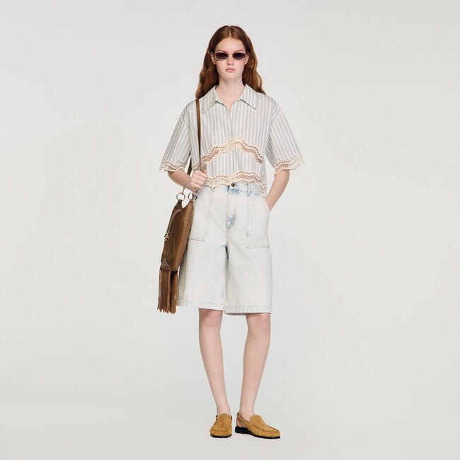 Korte gestreepte katoenen blouse