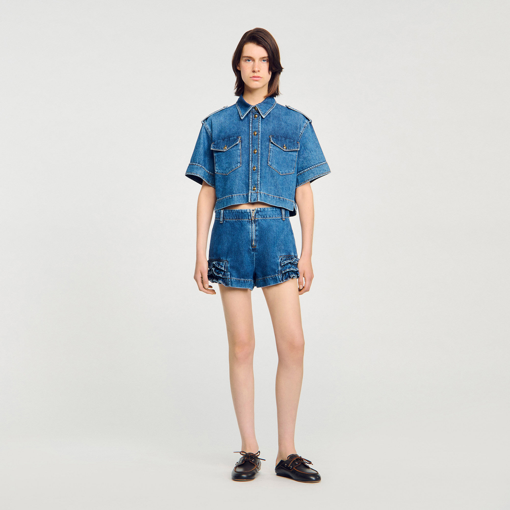 Denim short met volants