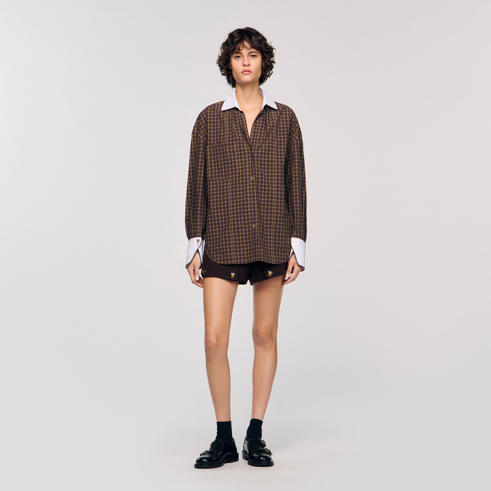 Overhemdblouse tweekleurig ruit