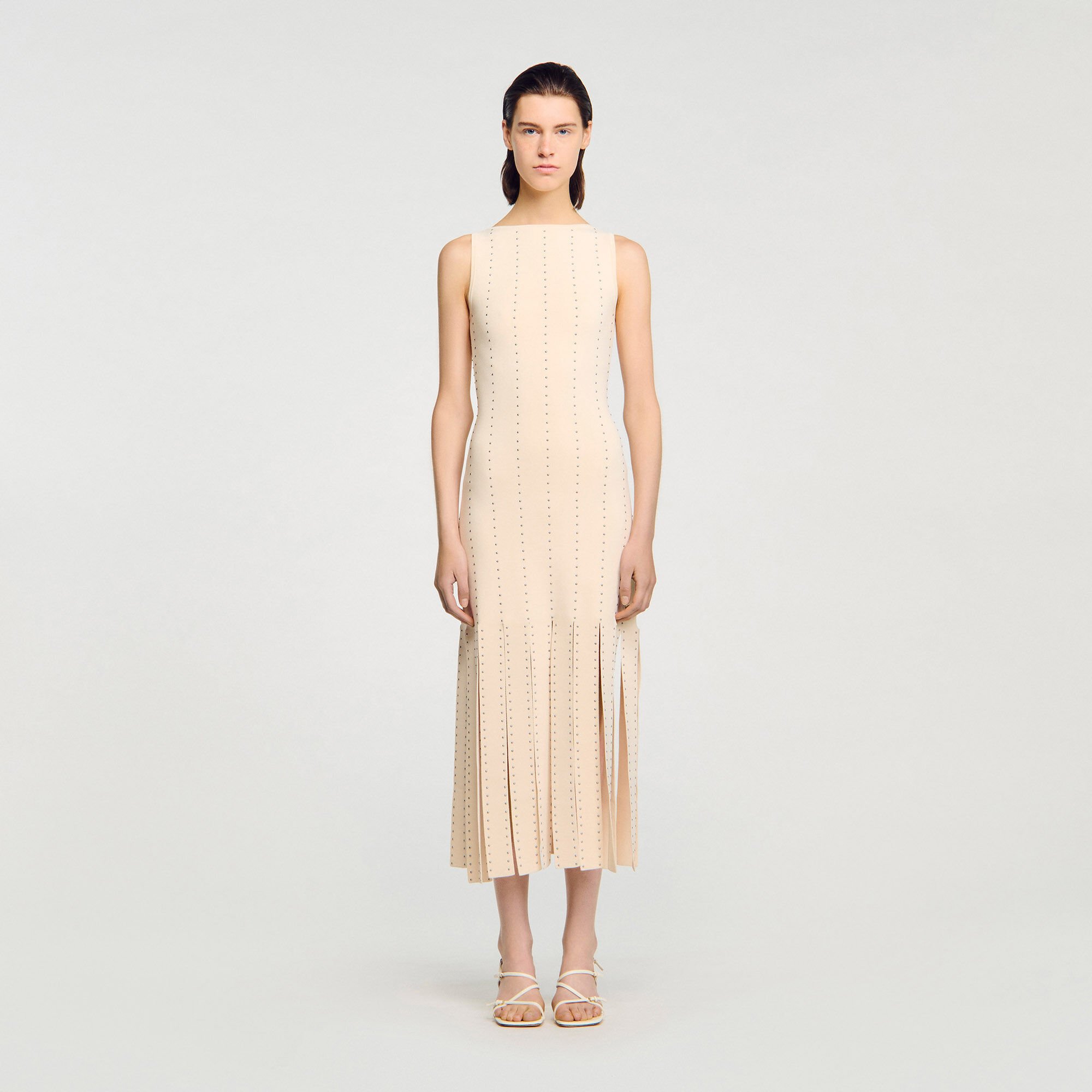 Lange jurk tricot met franjes