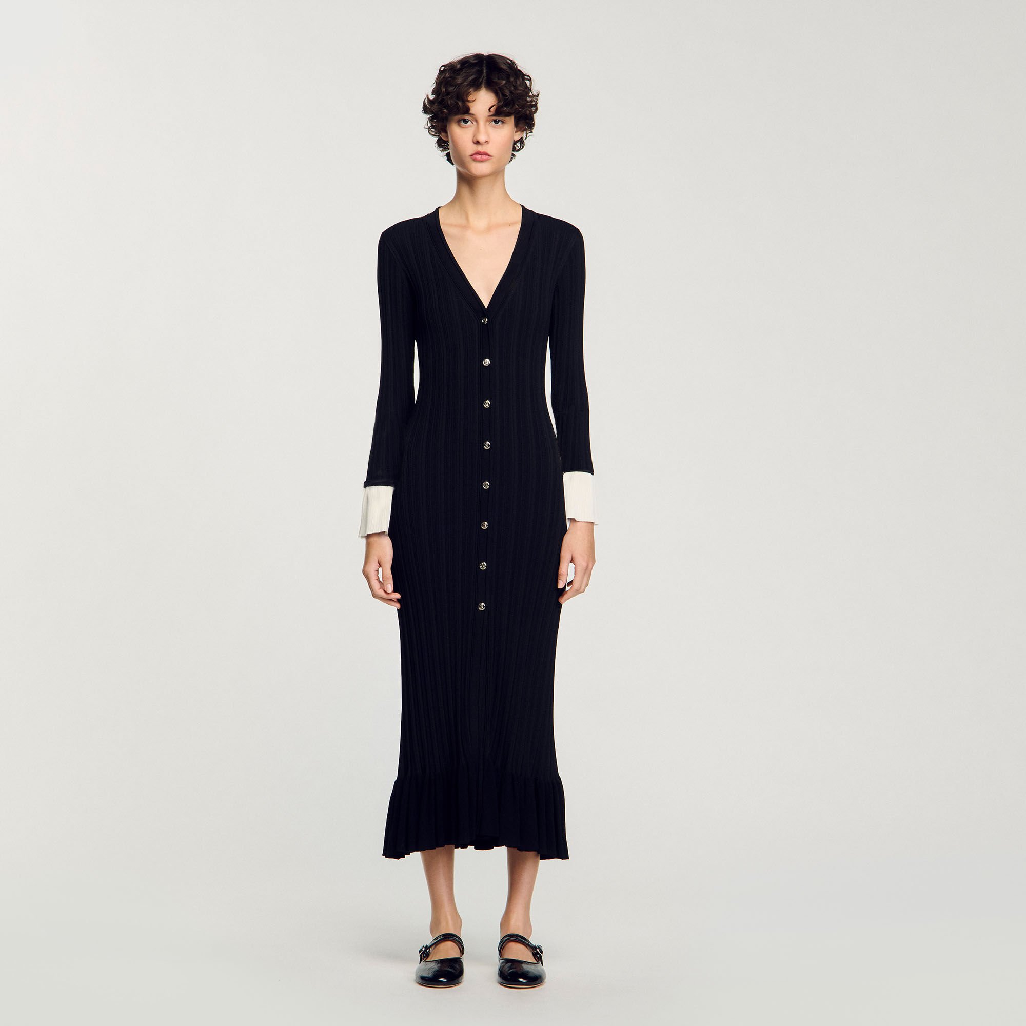 Lange jurk tweekleurig tricot