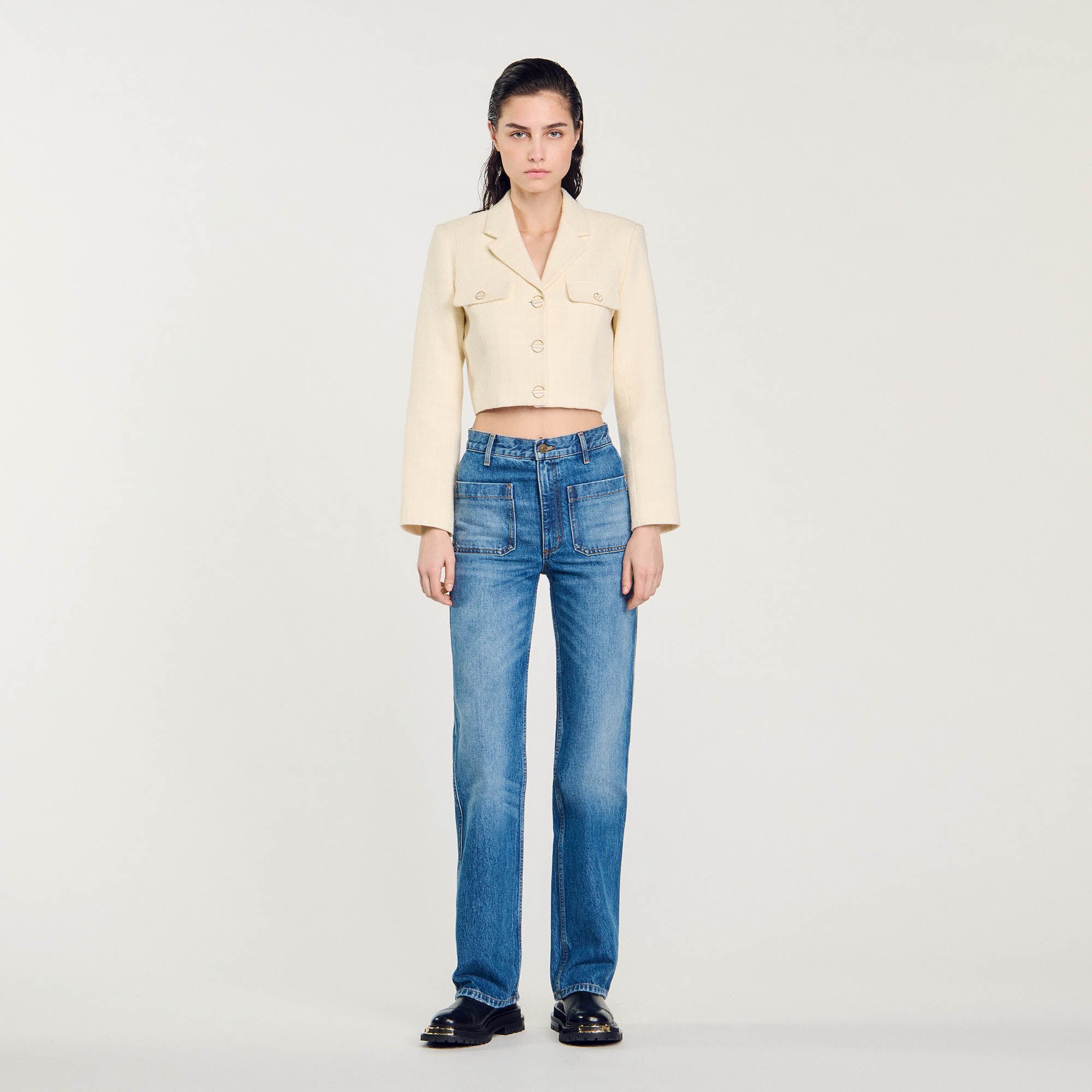 Verbleekte wijd uitlopende jeans