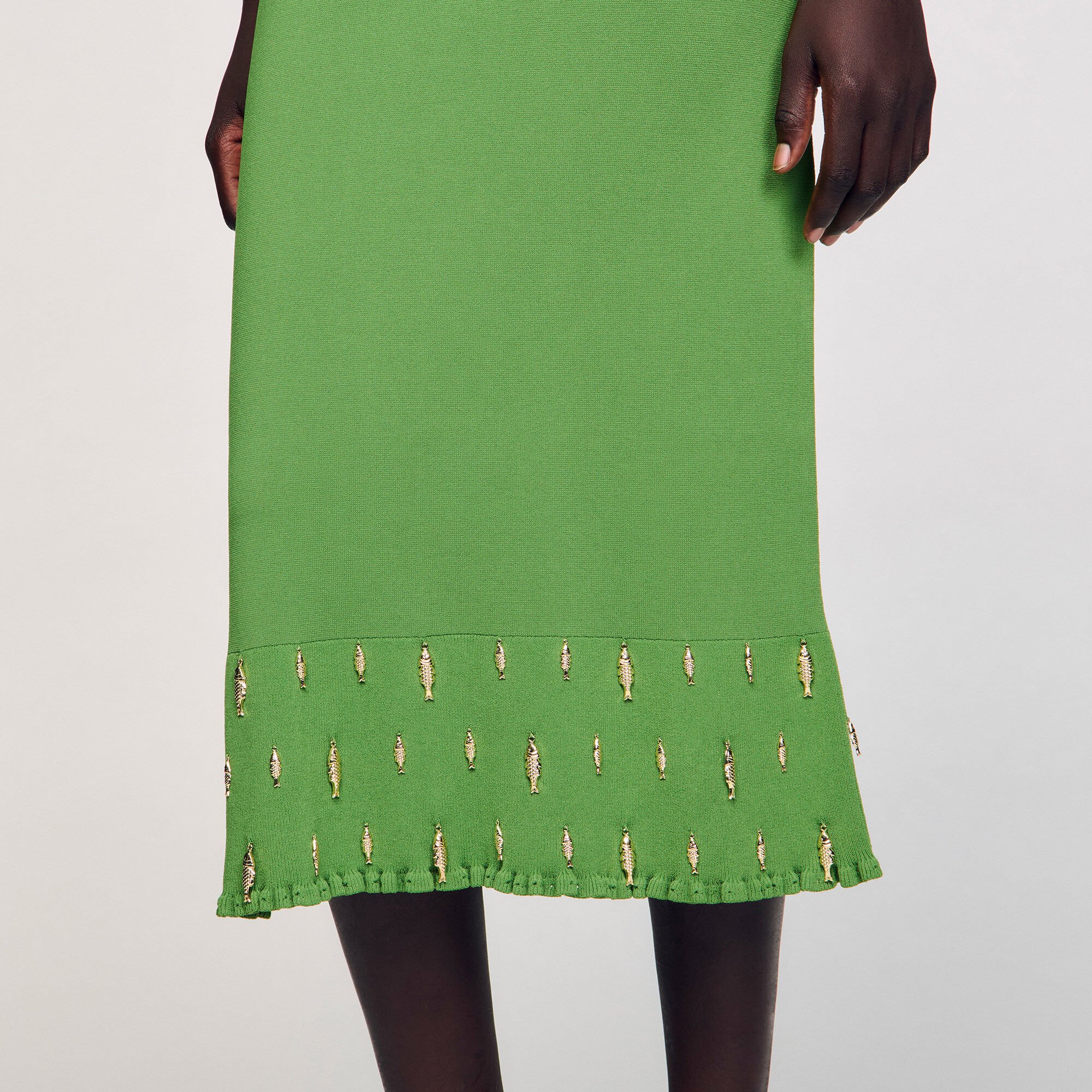 Lange rok tricot met kwastjes