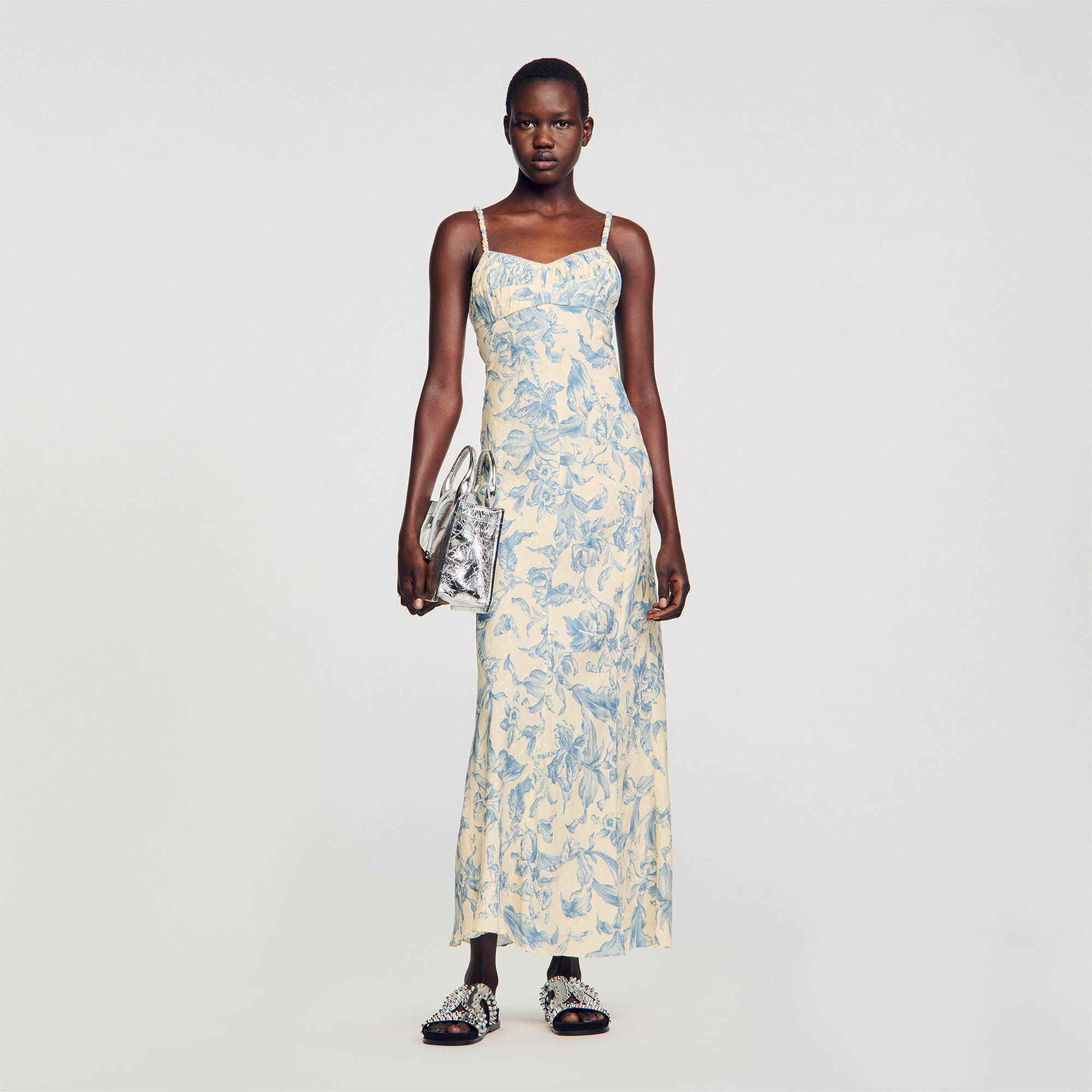 Lange jurk met print blauw voor dames Sandro Paris