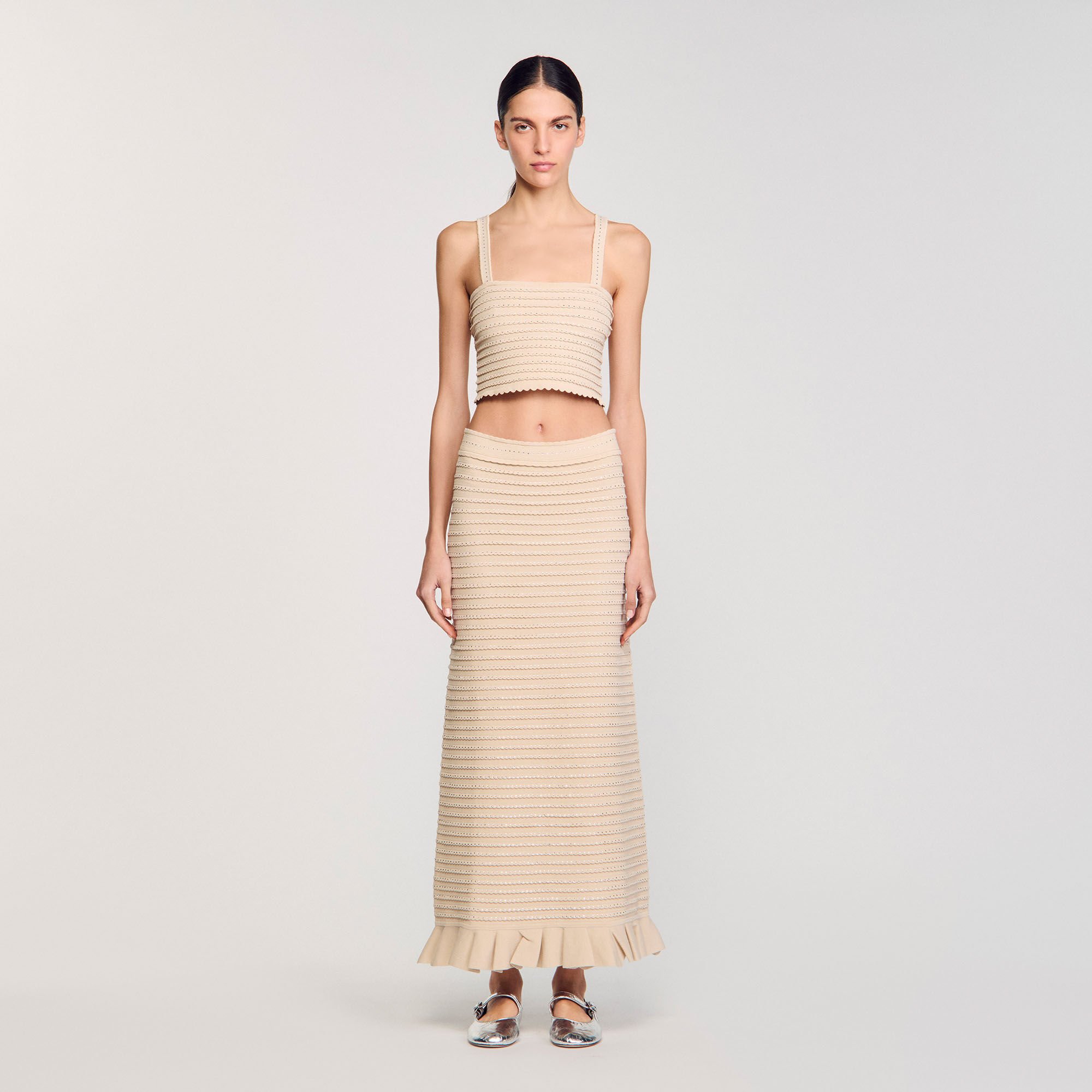 Korte top tricot stras