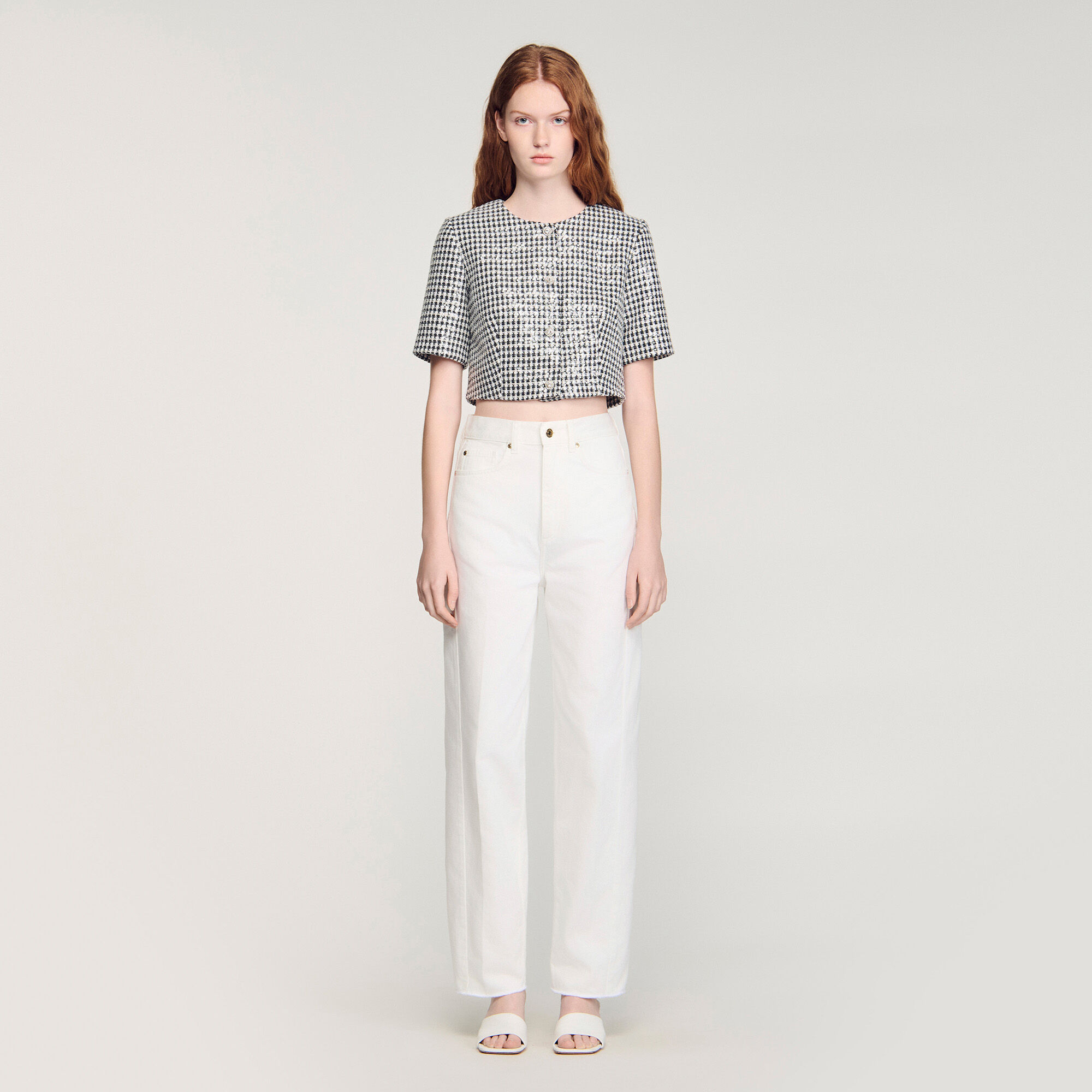 Kort tweed jasje pied-de-poule