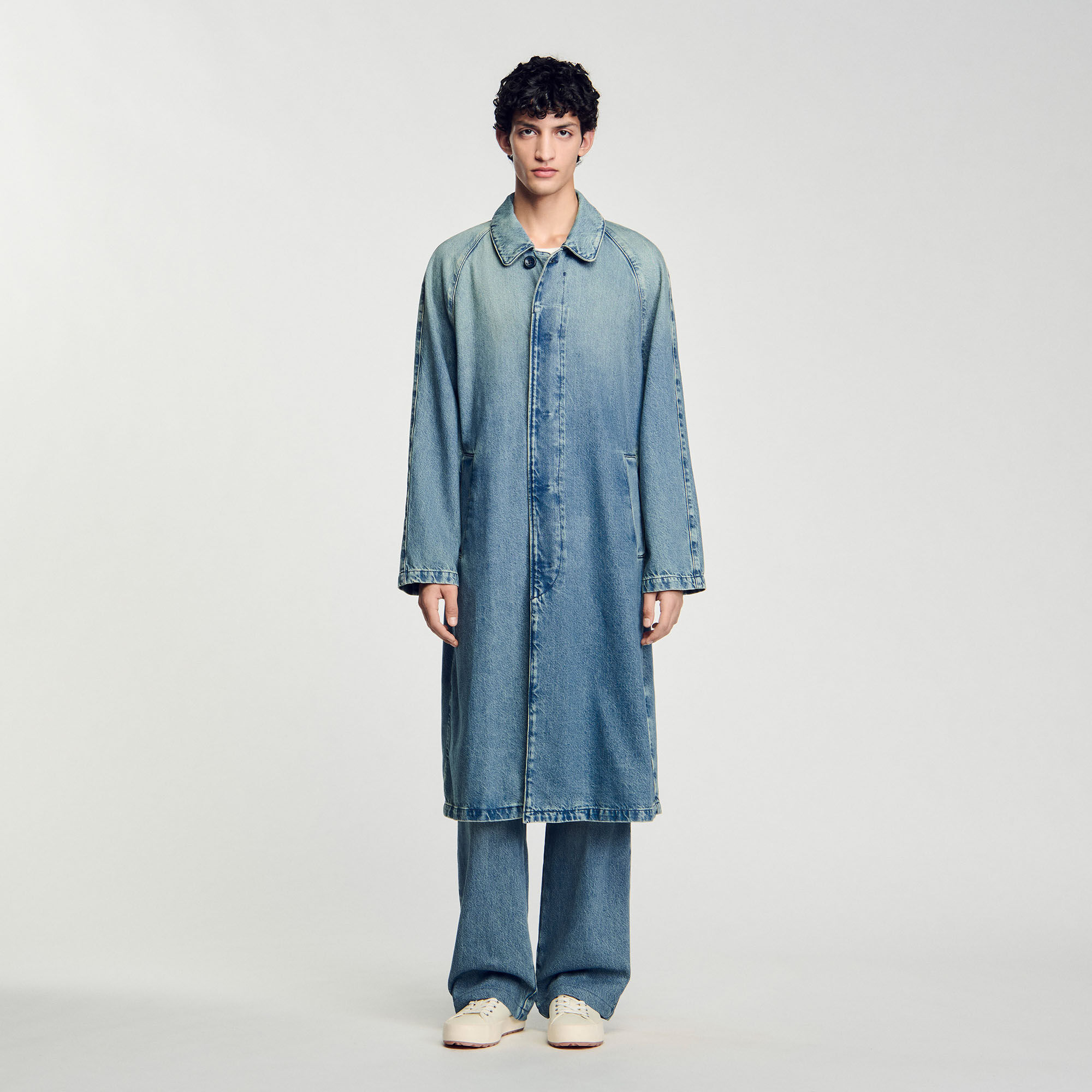 Lange jas stone washed denim