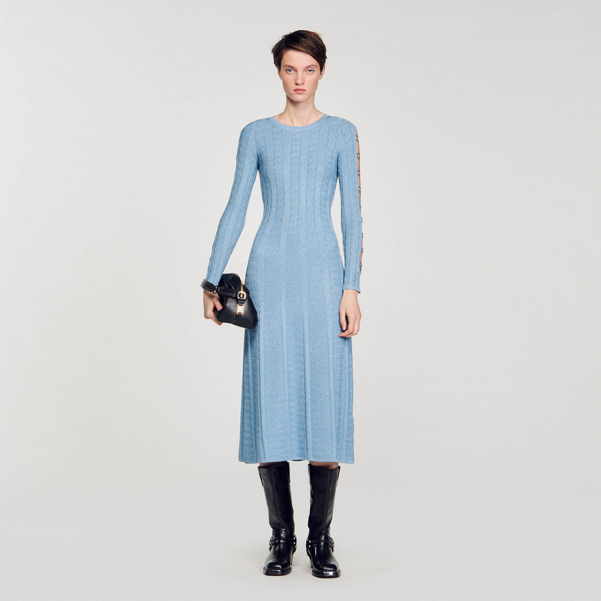 Midi jurk gebreid met lange mouwen blauw voor dames Sandro Paris