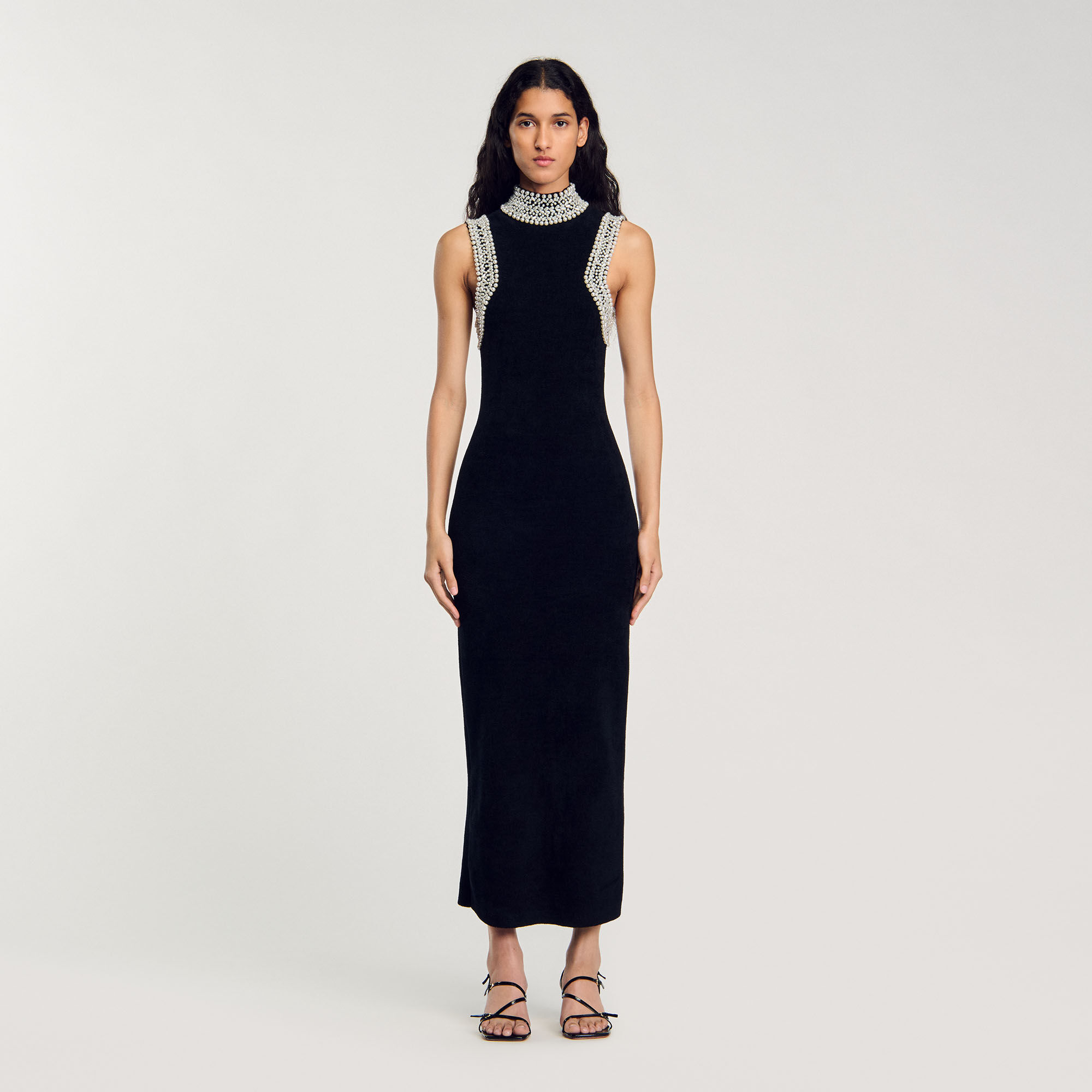 Jurk met parels zwart grijs voor dames Sandro Paris