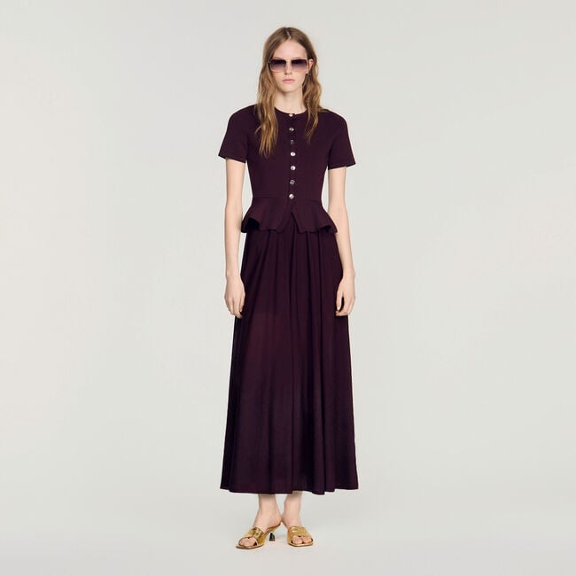 Lange gebreide jurk met peplum - Vrouw | Sandro