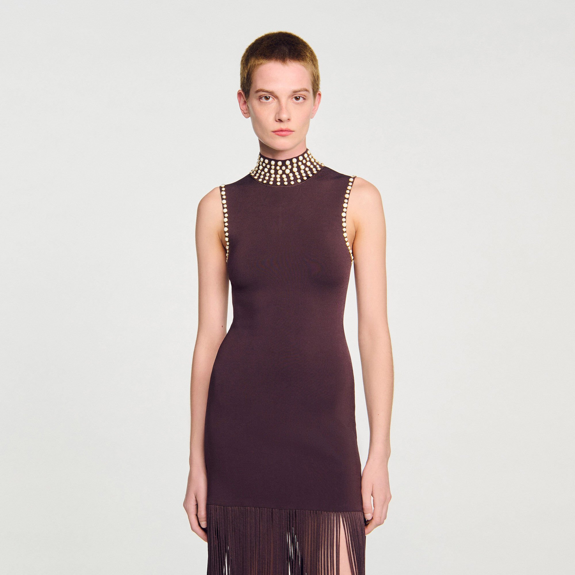 Lange jurk tricot met franjes